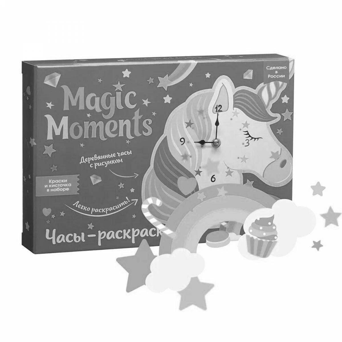 Radiant coloring page clock unicorn