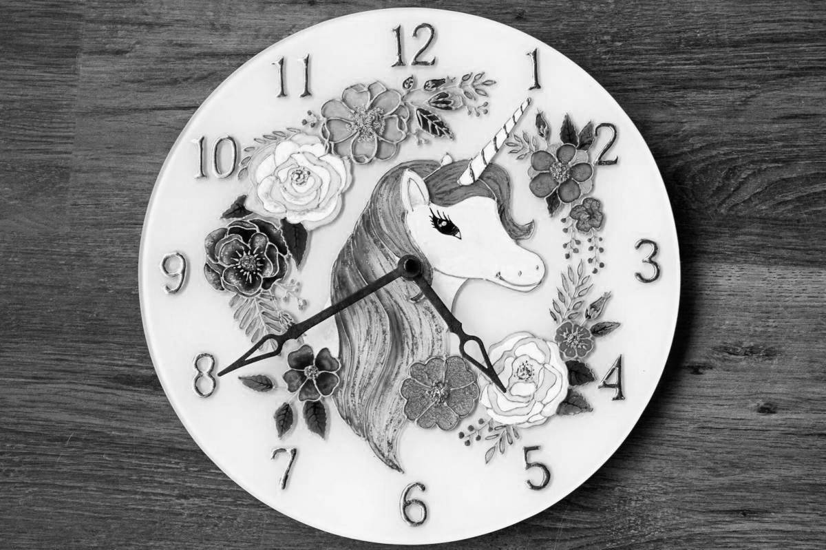 Elegant coloring clock unicorn