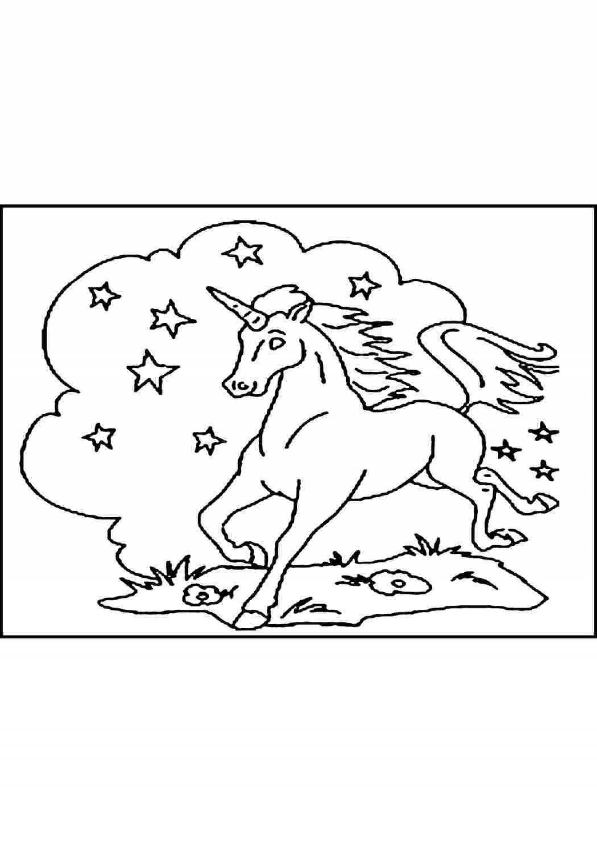 Grand coloring page clock unicorn