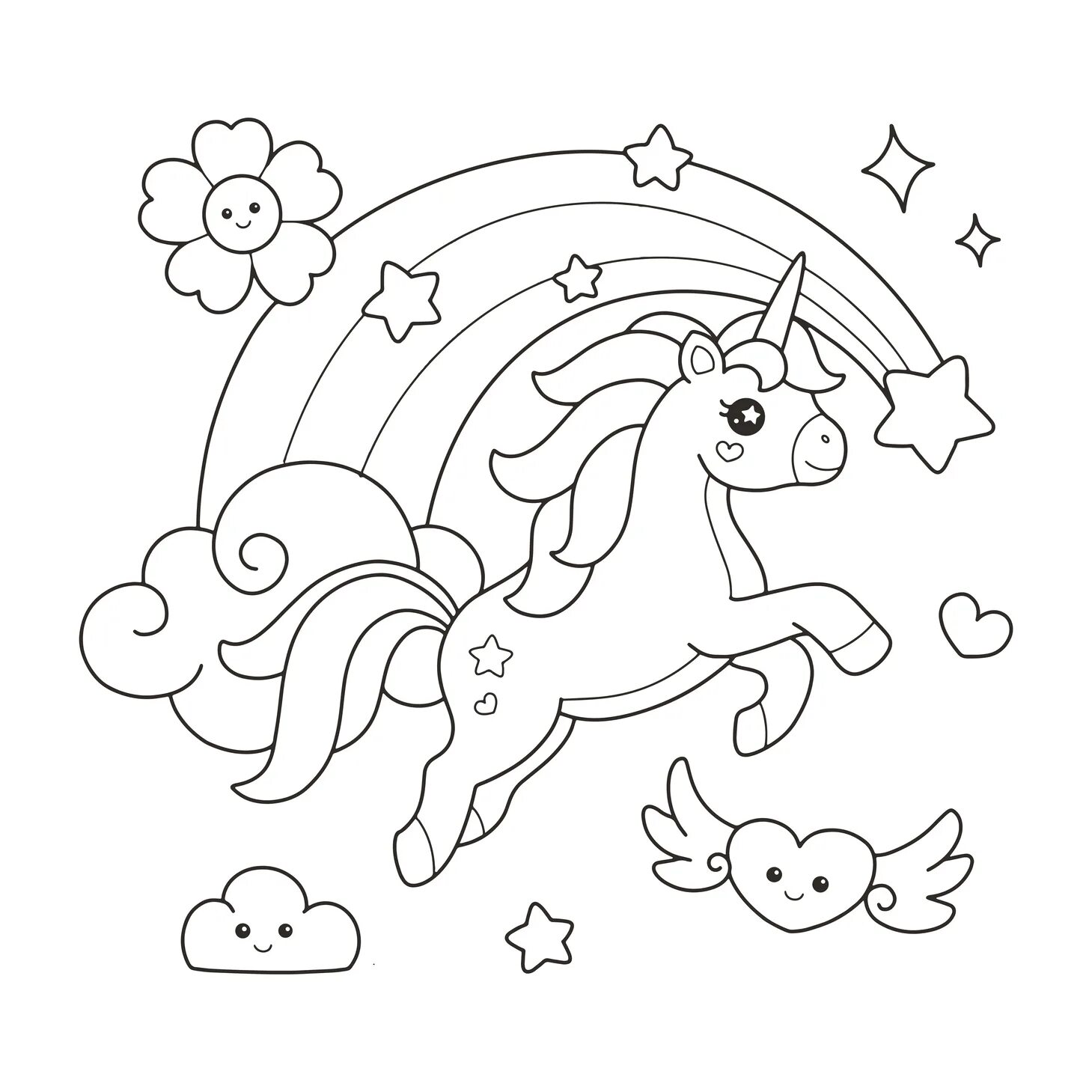 Mystical coloring clock unicorn