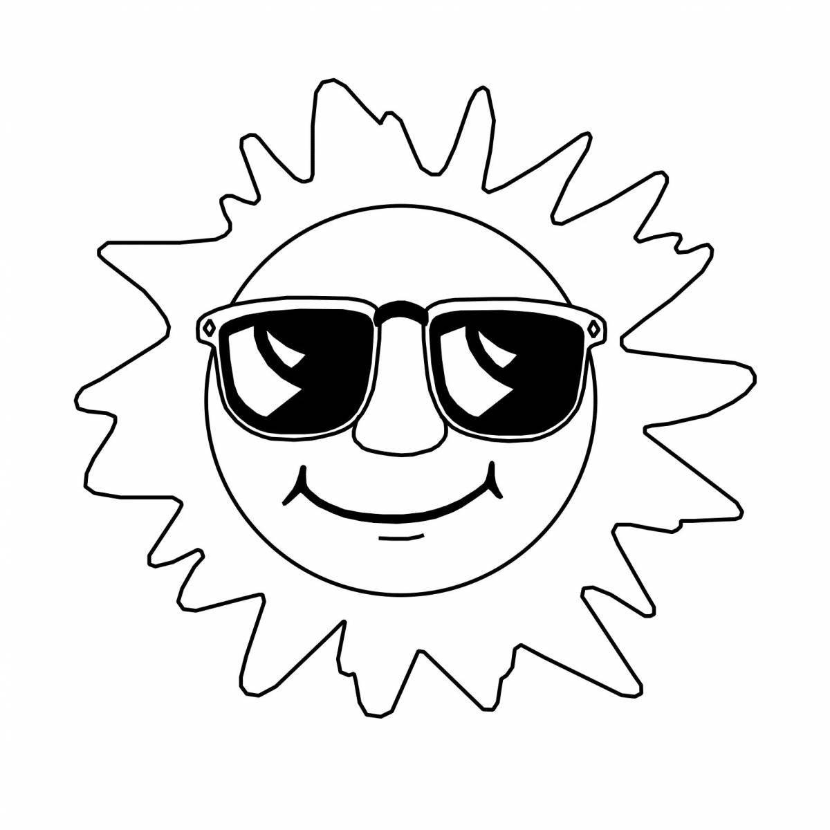 Coloring page with dynamic sun pattern