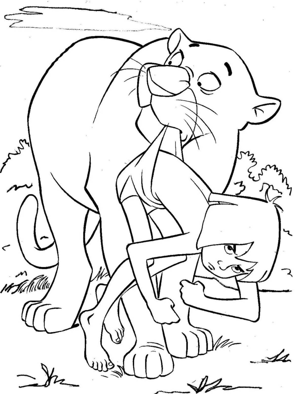 Coloring page charming mowgli and bagheera