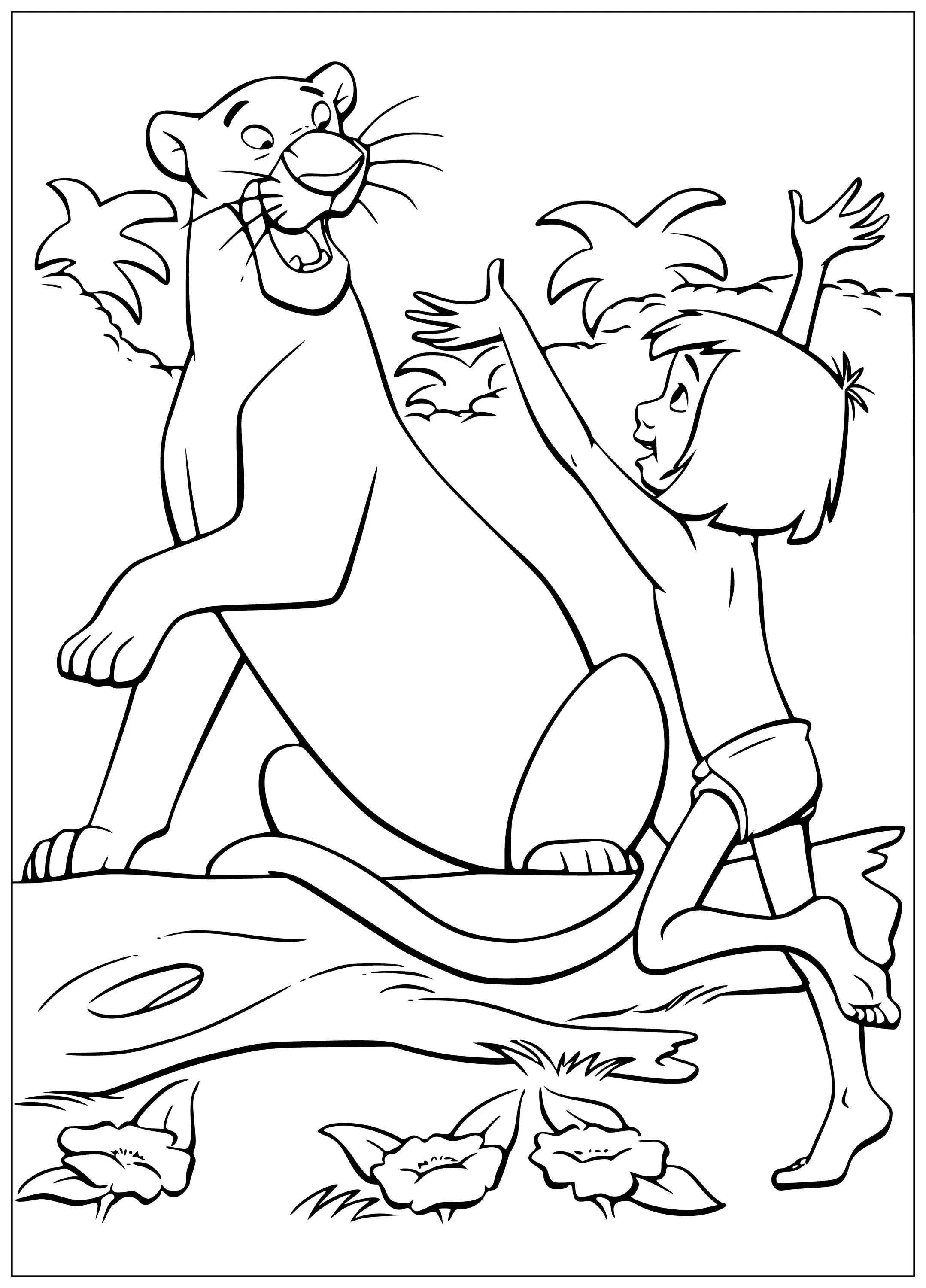 Live Mowgli and Bagheera coloring book