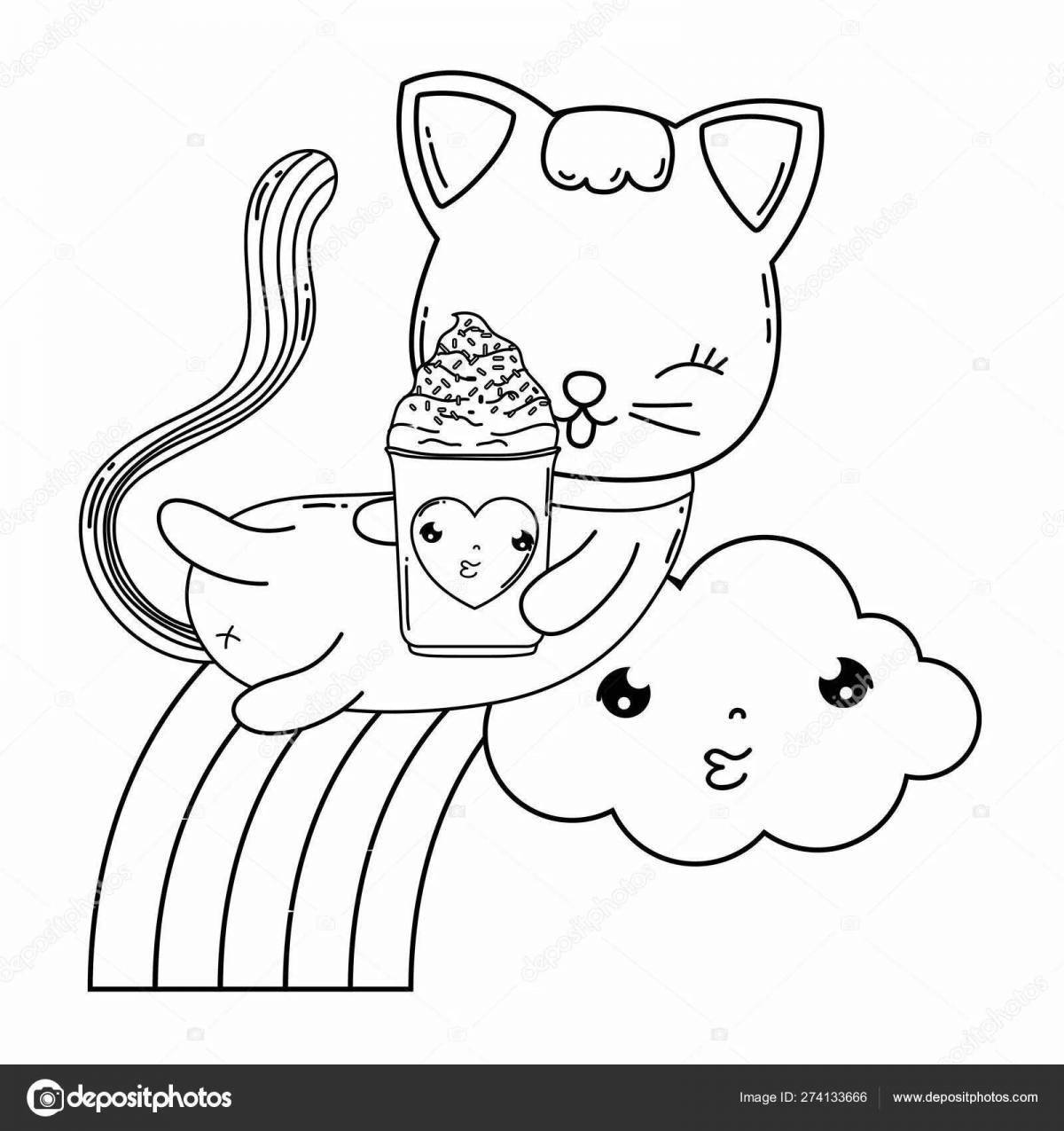 Раскраска кошка со сладким мороженым