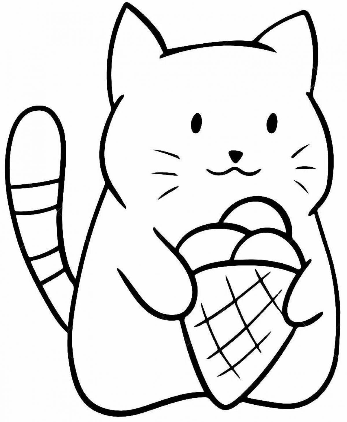 Раскраска яркая кошка-мороженое