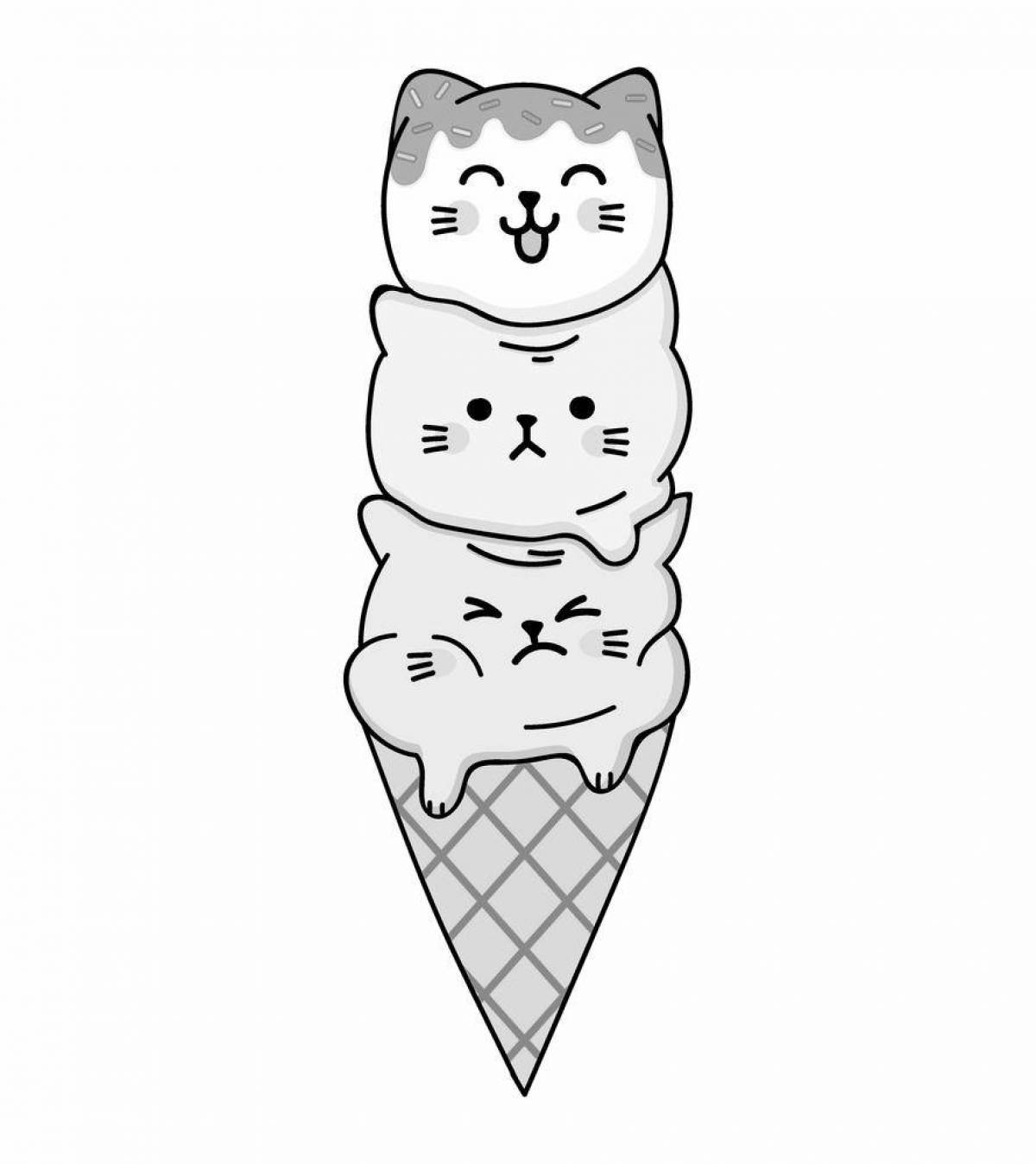 Fancy ice cream cat coloring page