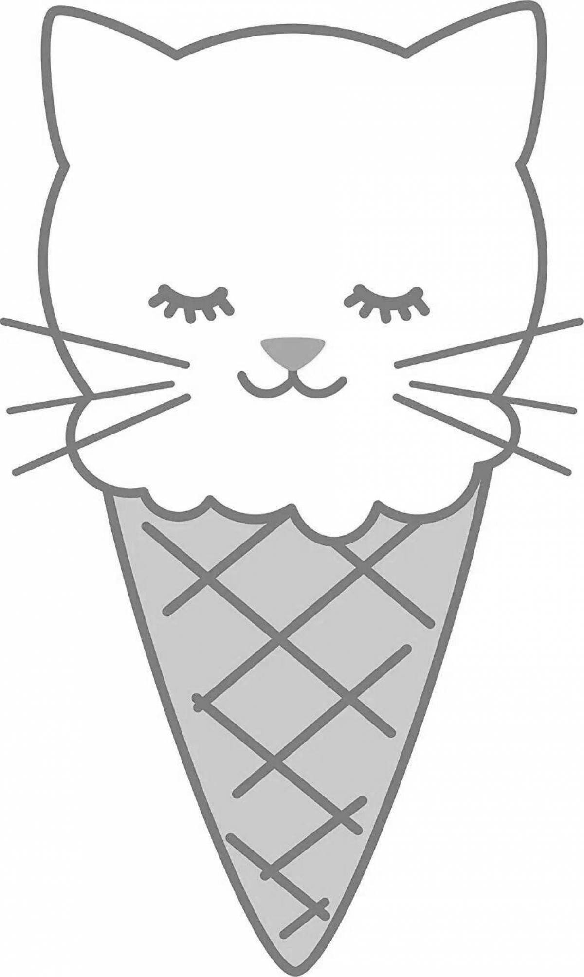 Раскраска очаровательная кошка-мороженое
