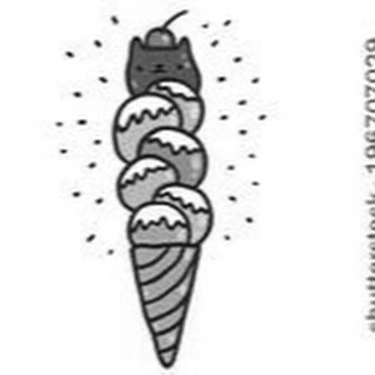 Fluffy ice cream cat coloring page