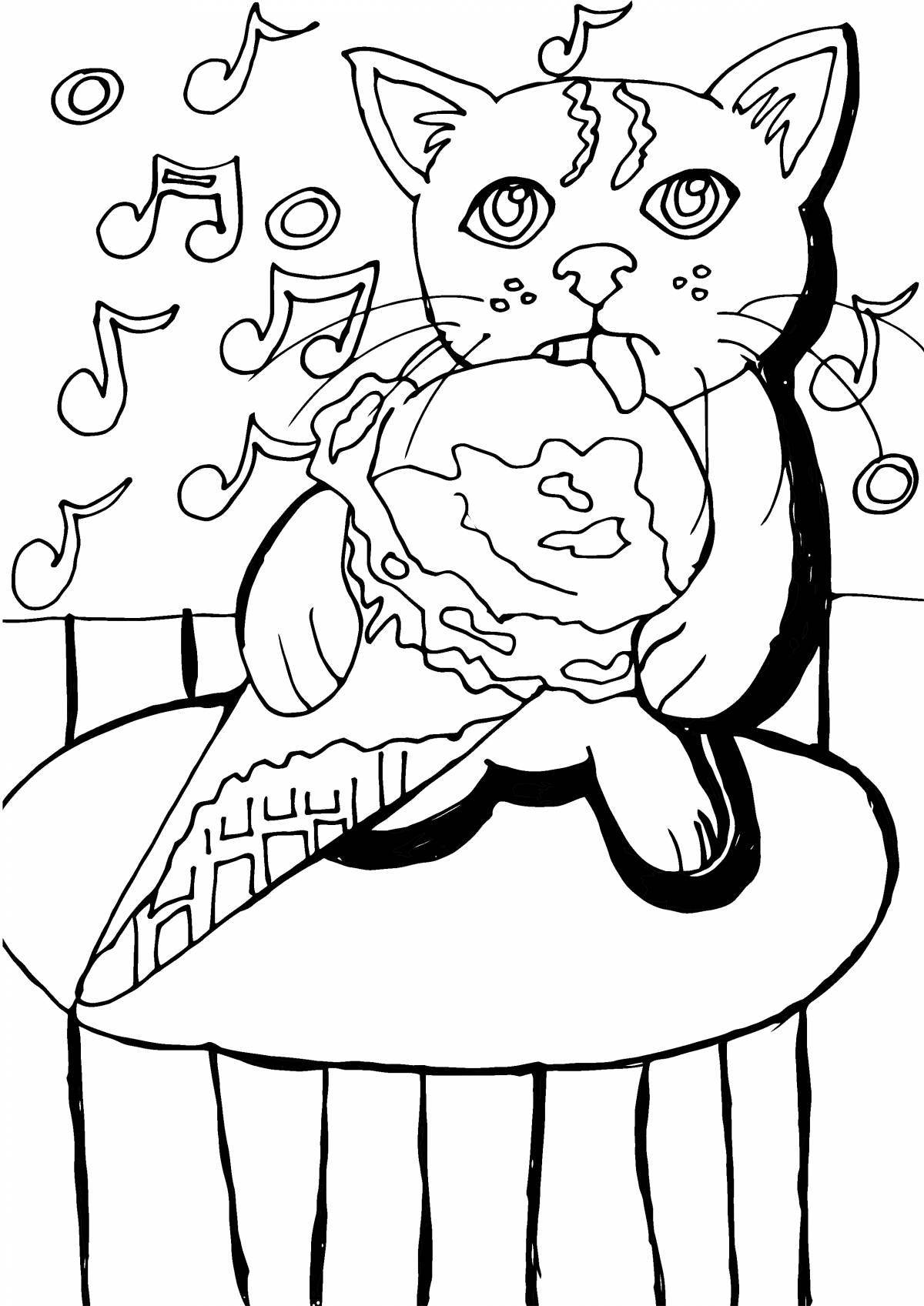Happy ice cream cat coloring page