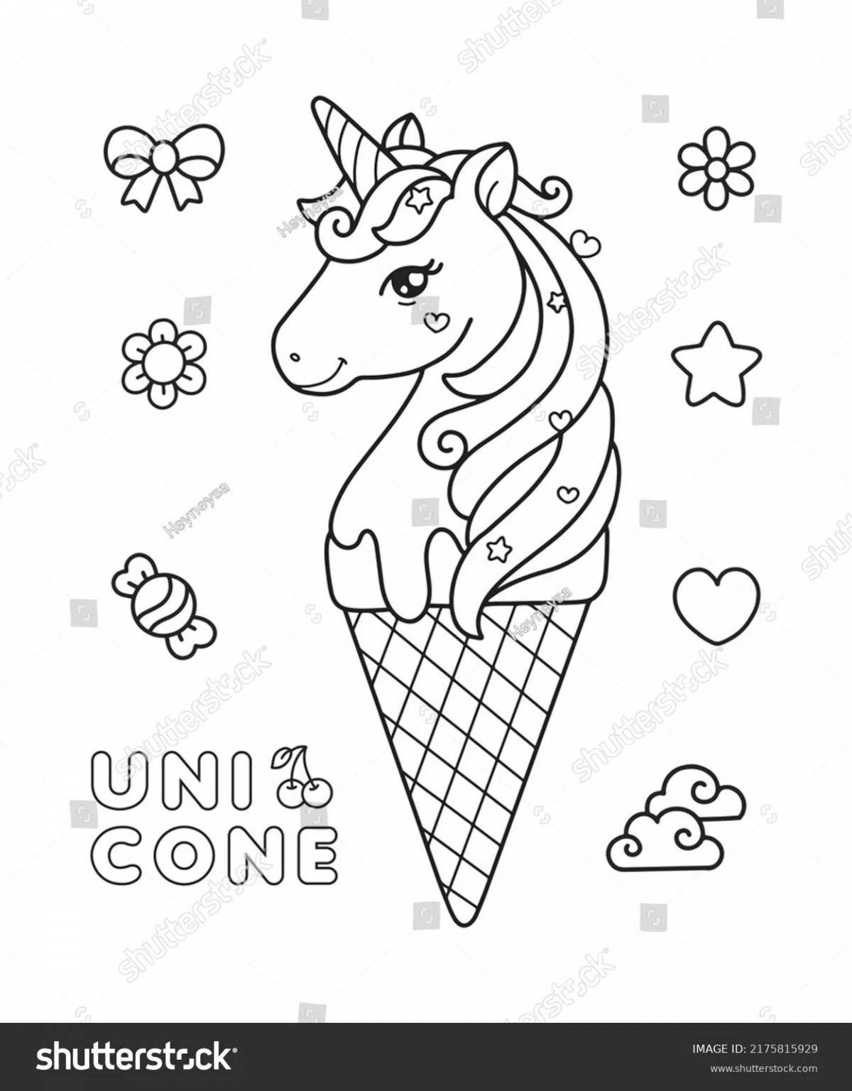 Adorable cat with ice cream coloring page