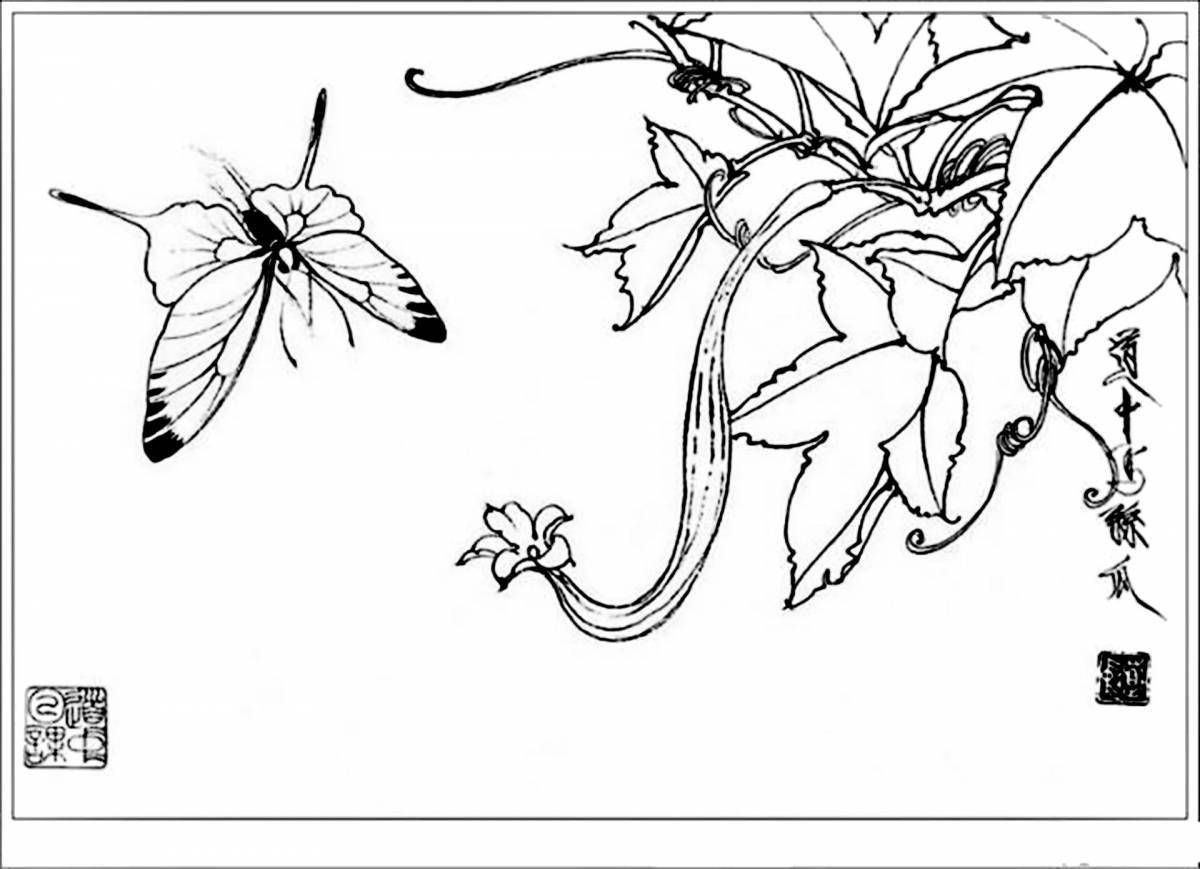 Coloring page graceful chinese motif