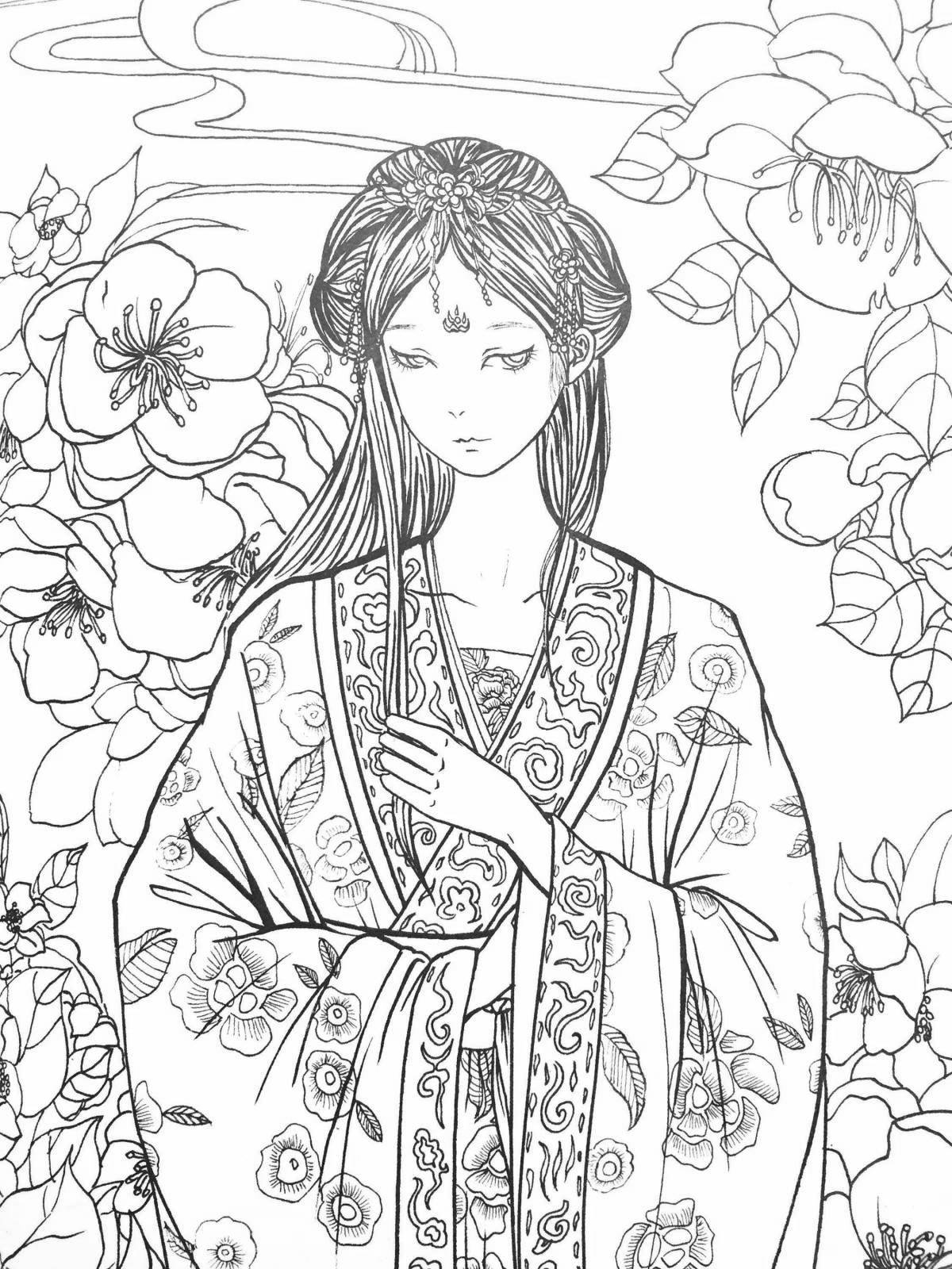 Glorious Chinese motif coloring page