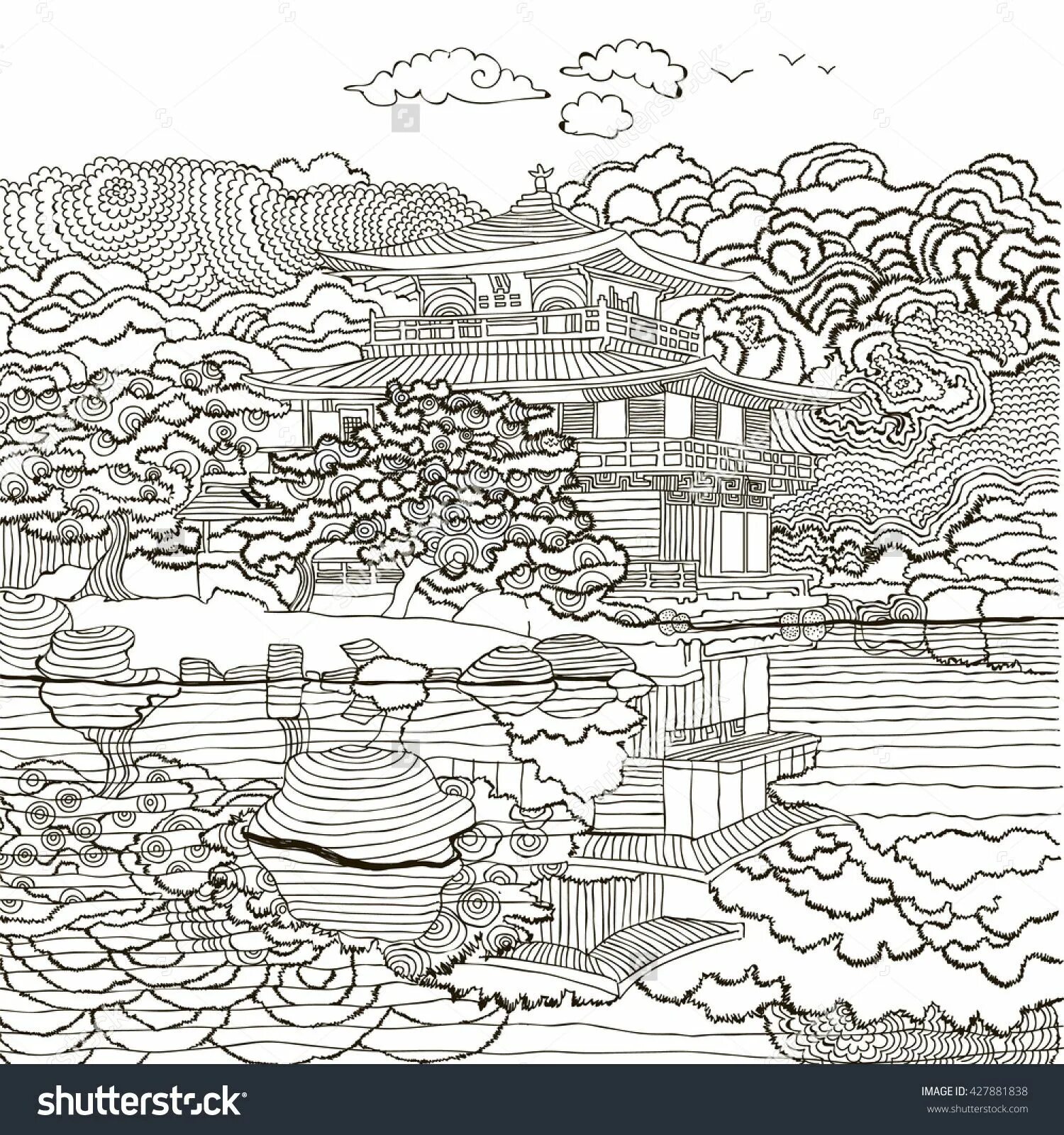 Intriguing coloring book with Chinese motifs