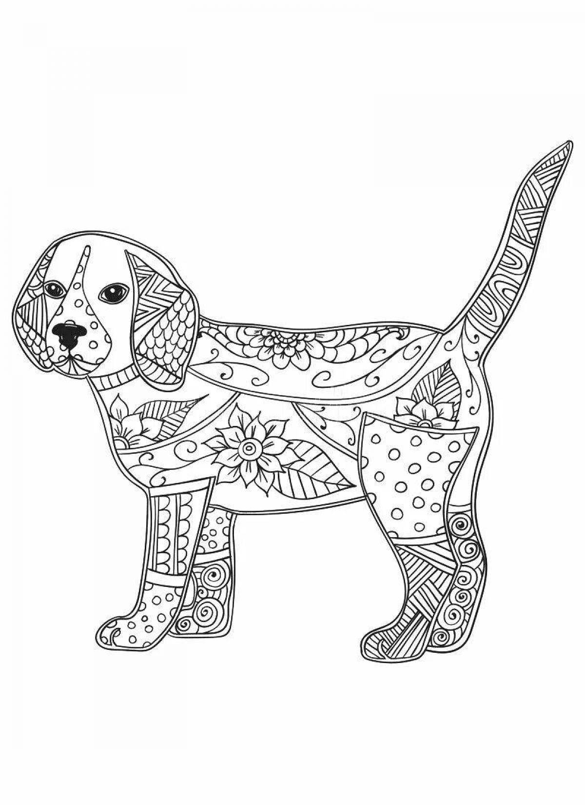Яркая спиральная раскраска собаки