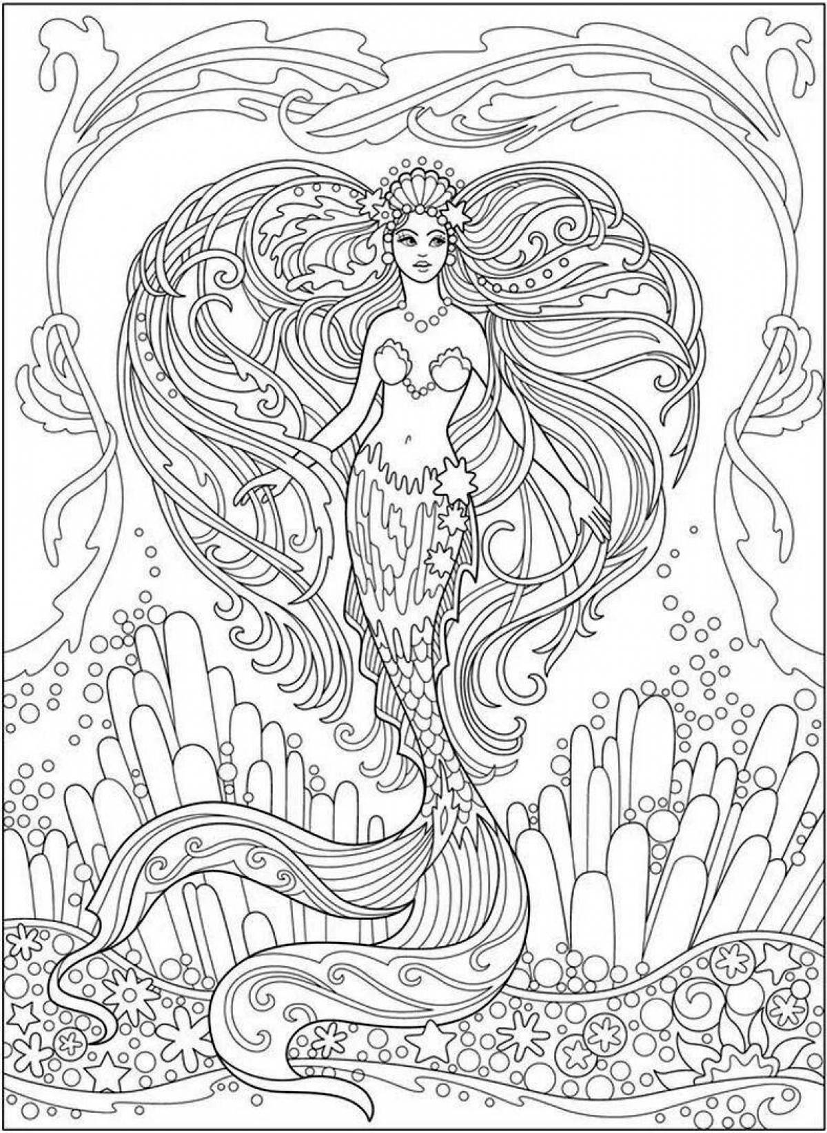 Coloring page charming mermaid queen