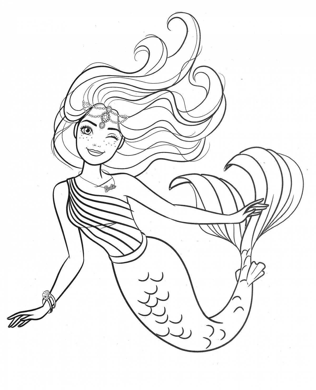 Exquisite mermaid queen coloring page