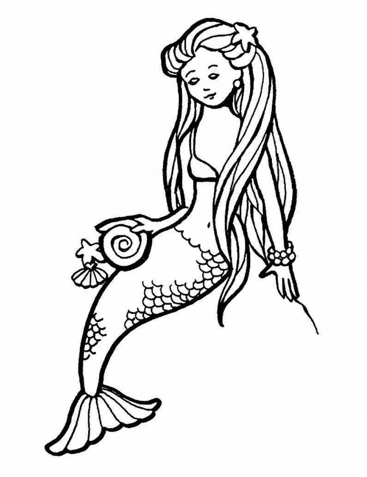 Coloring page bright mermaid queen