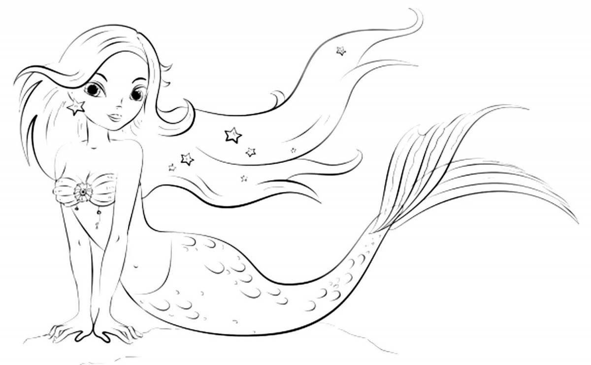 Coloring page happy mermaid queen
