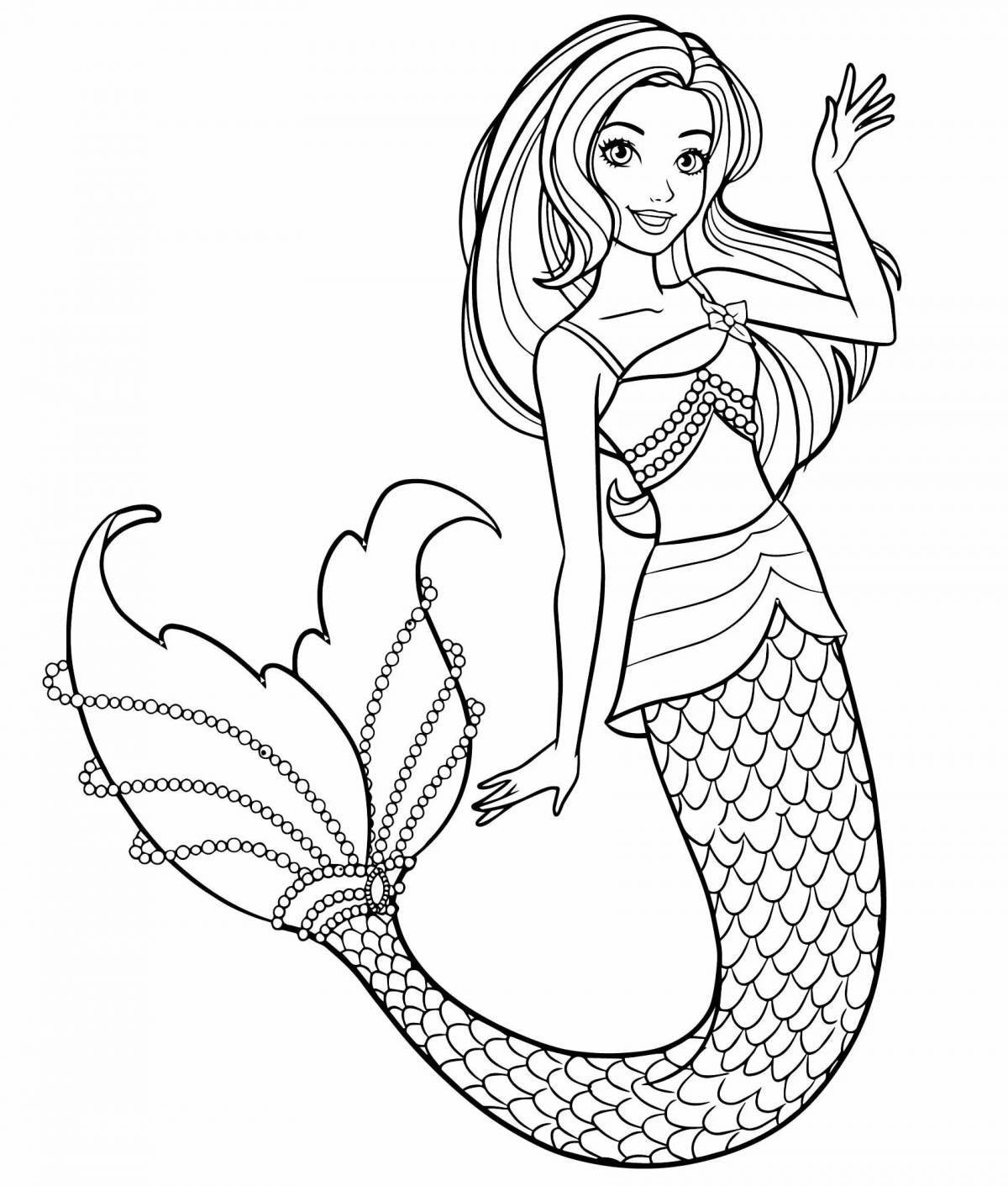 Fancy mermaid queen coloring page