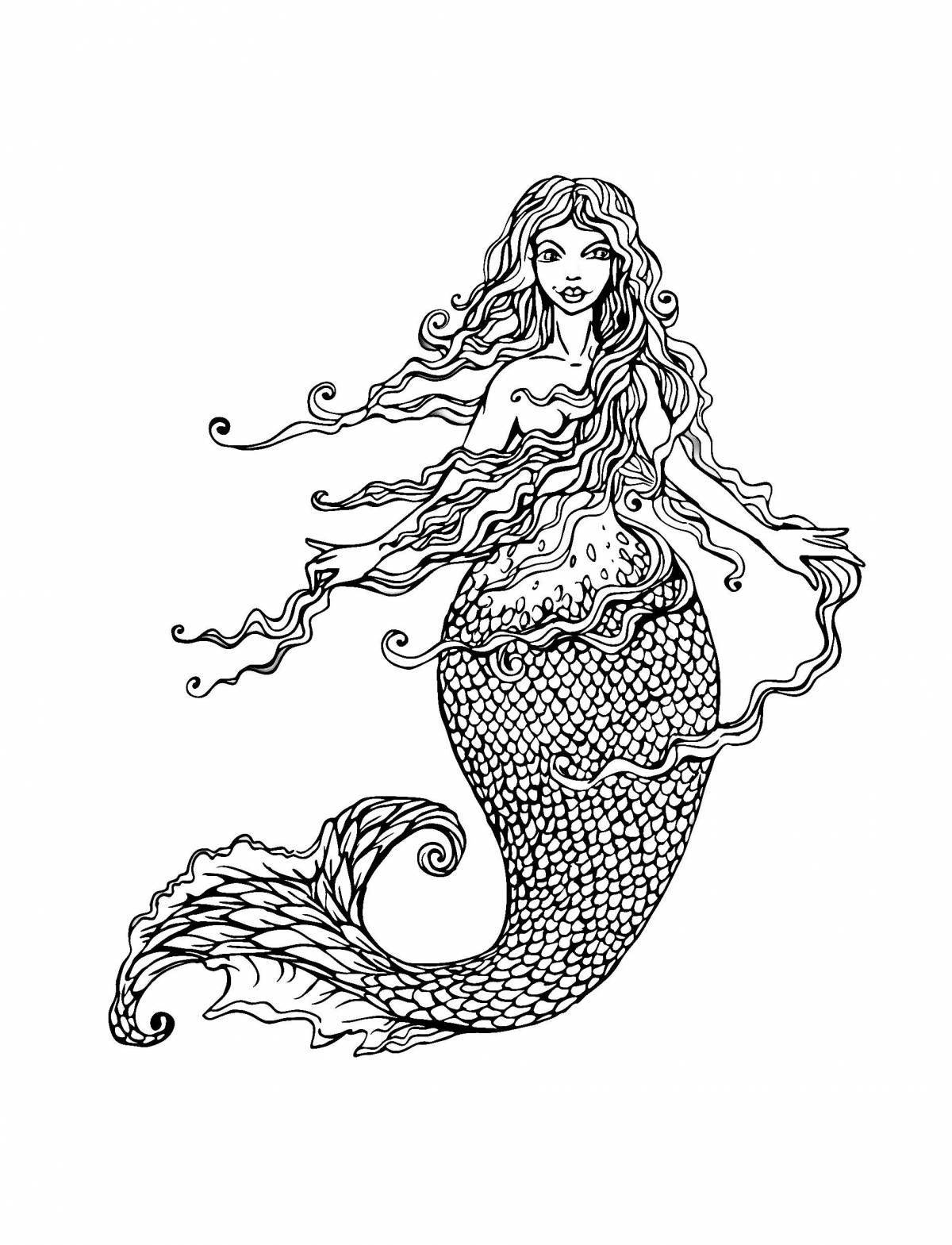 Refreshing mermaid queen coloring page