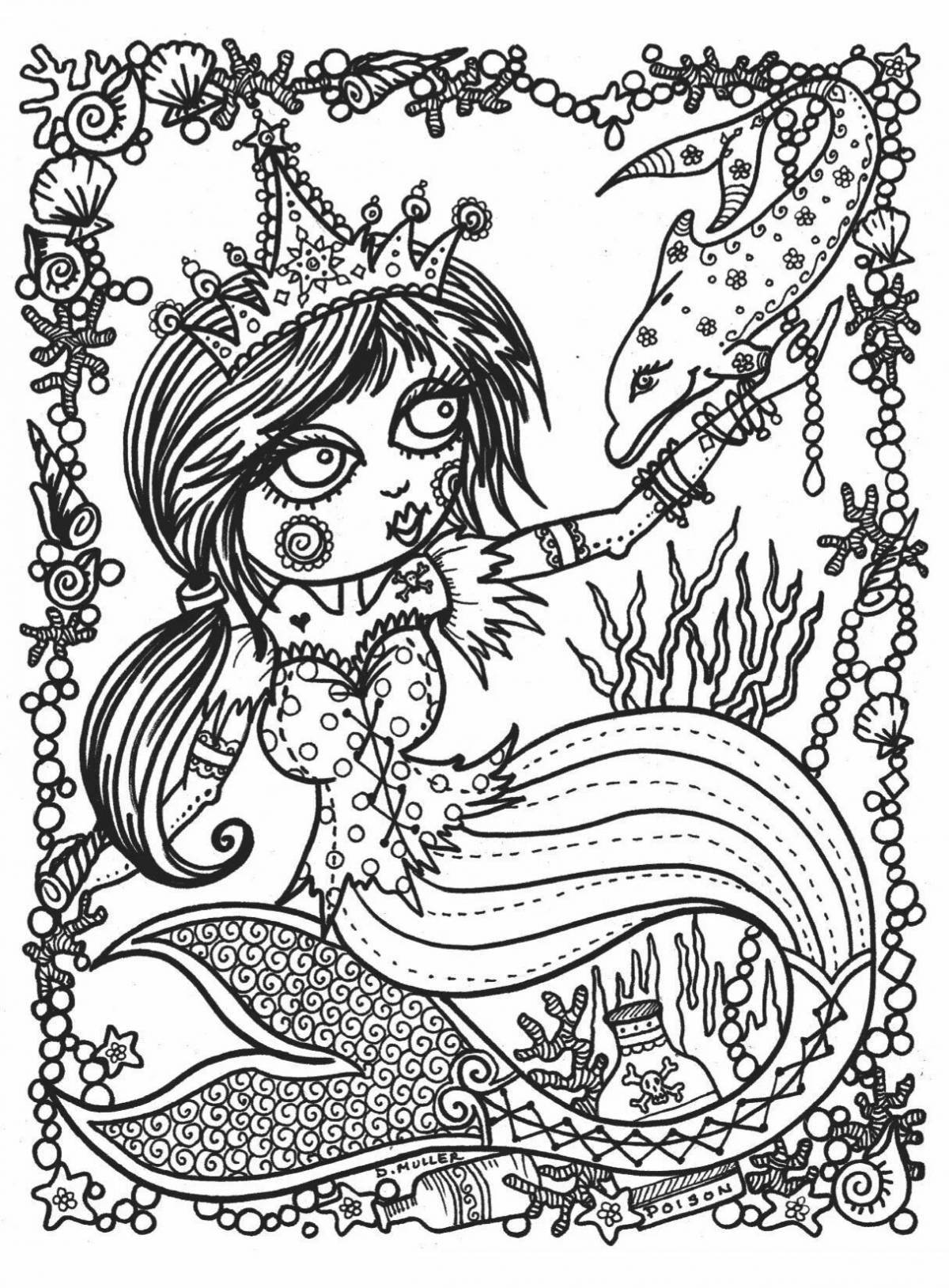 Coloring page magical mermaid queen