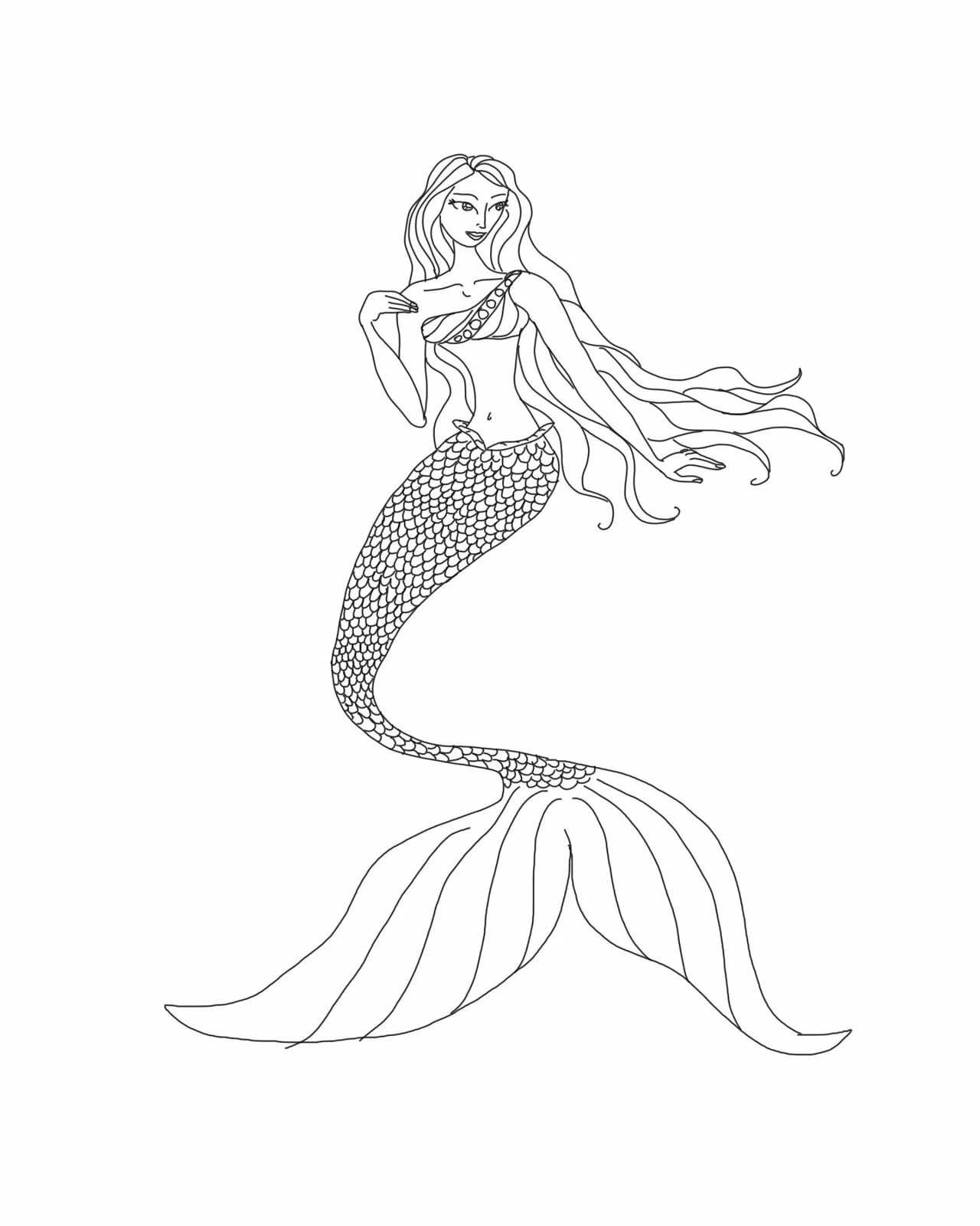 Glitter mermaid queen coloring page
