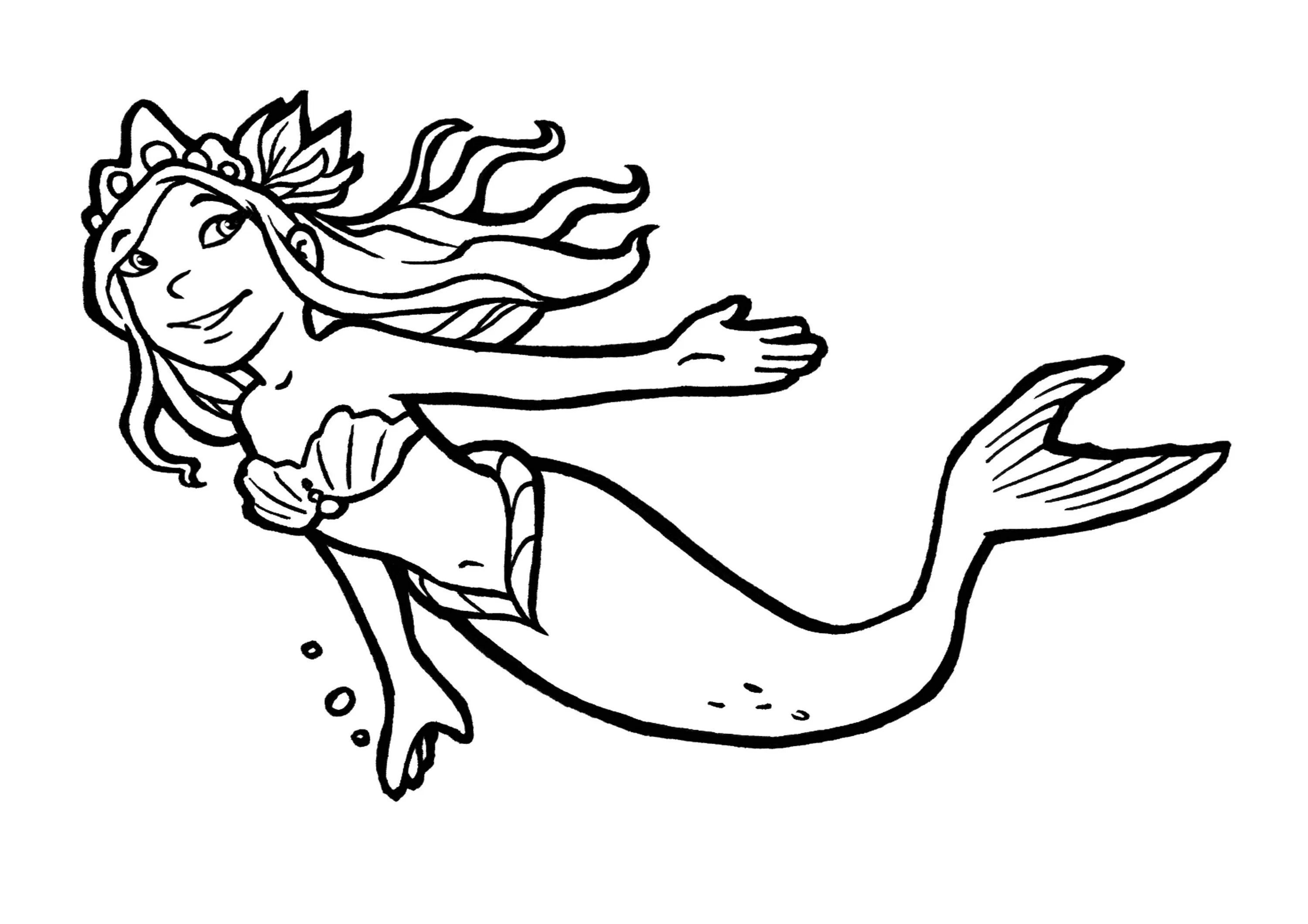 Glowing mermaid queen coloring page