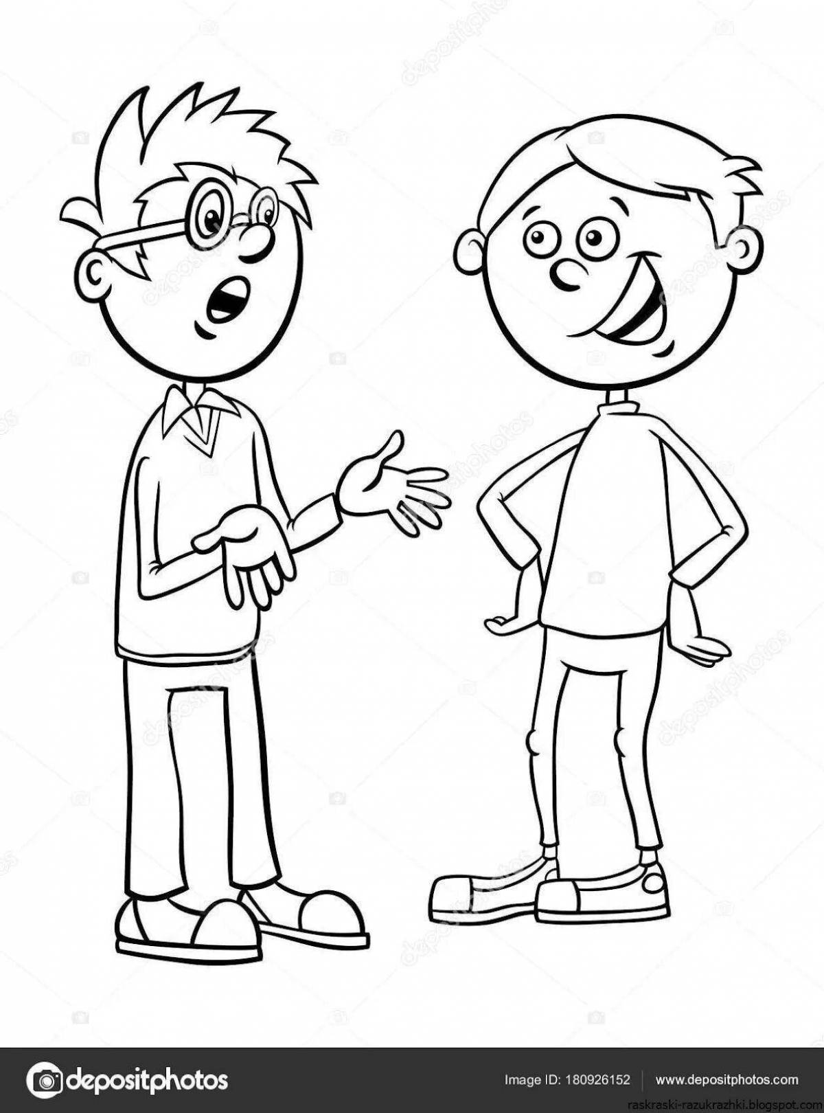 Playful coloring of a standing boy