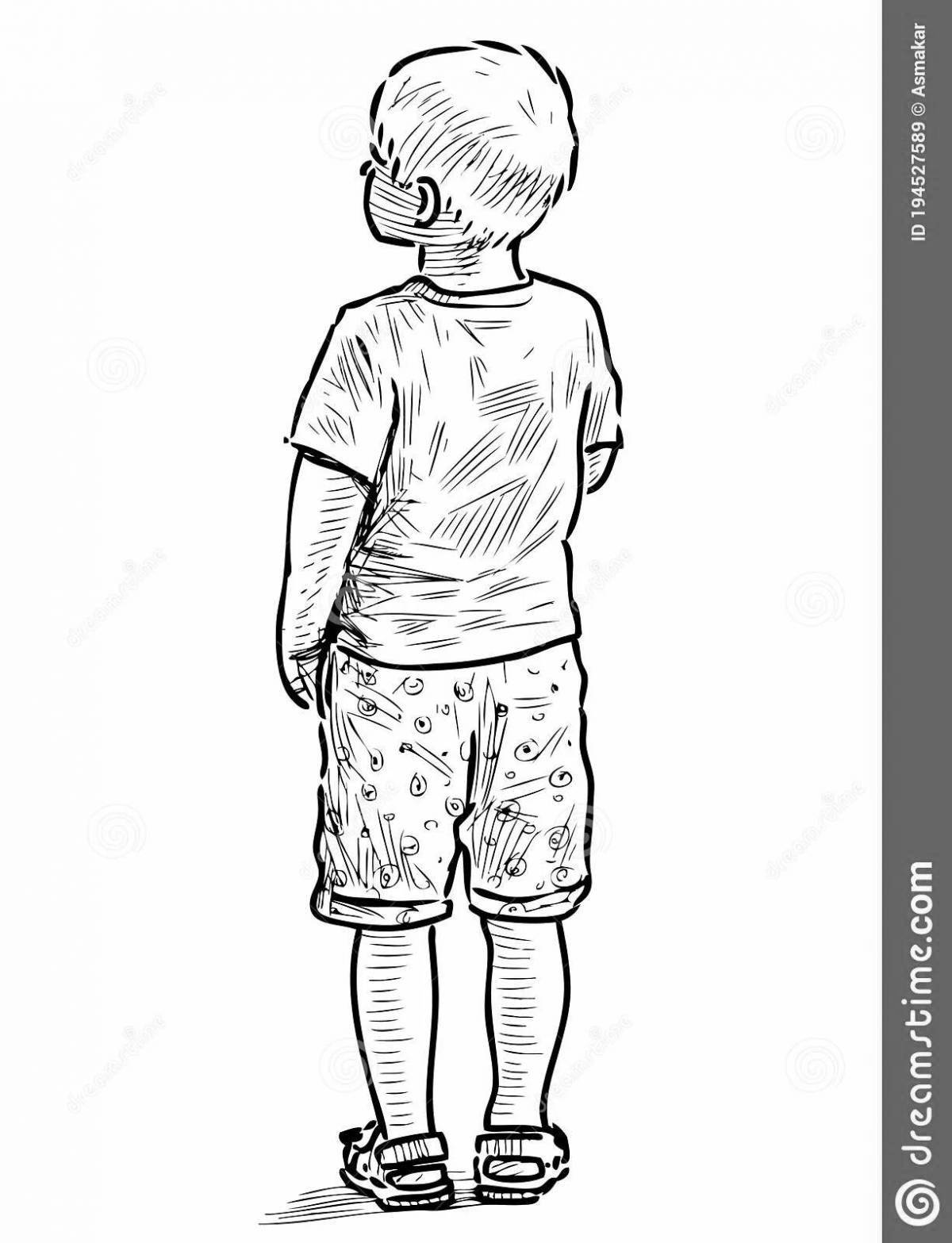Live coloring of a standing boy