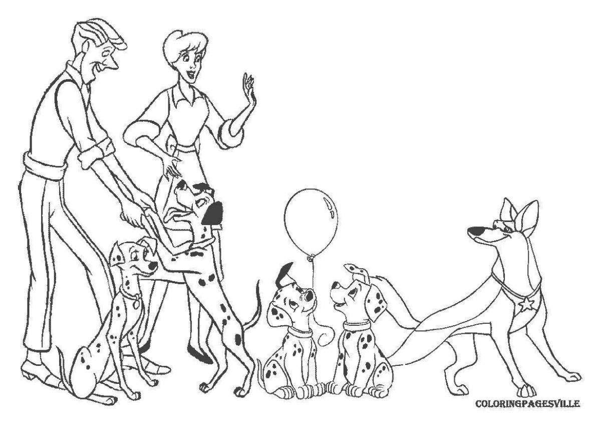 Раскраска веселая собачья семья