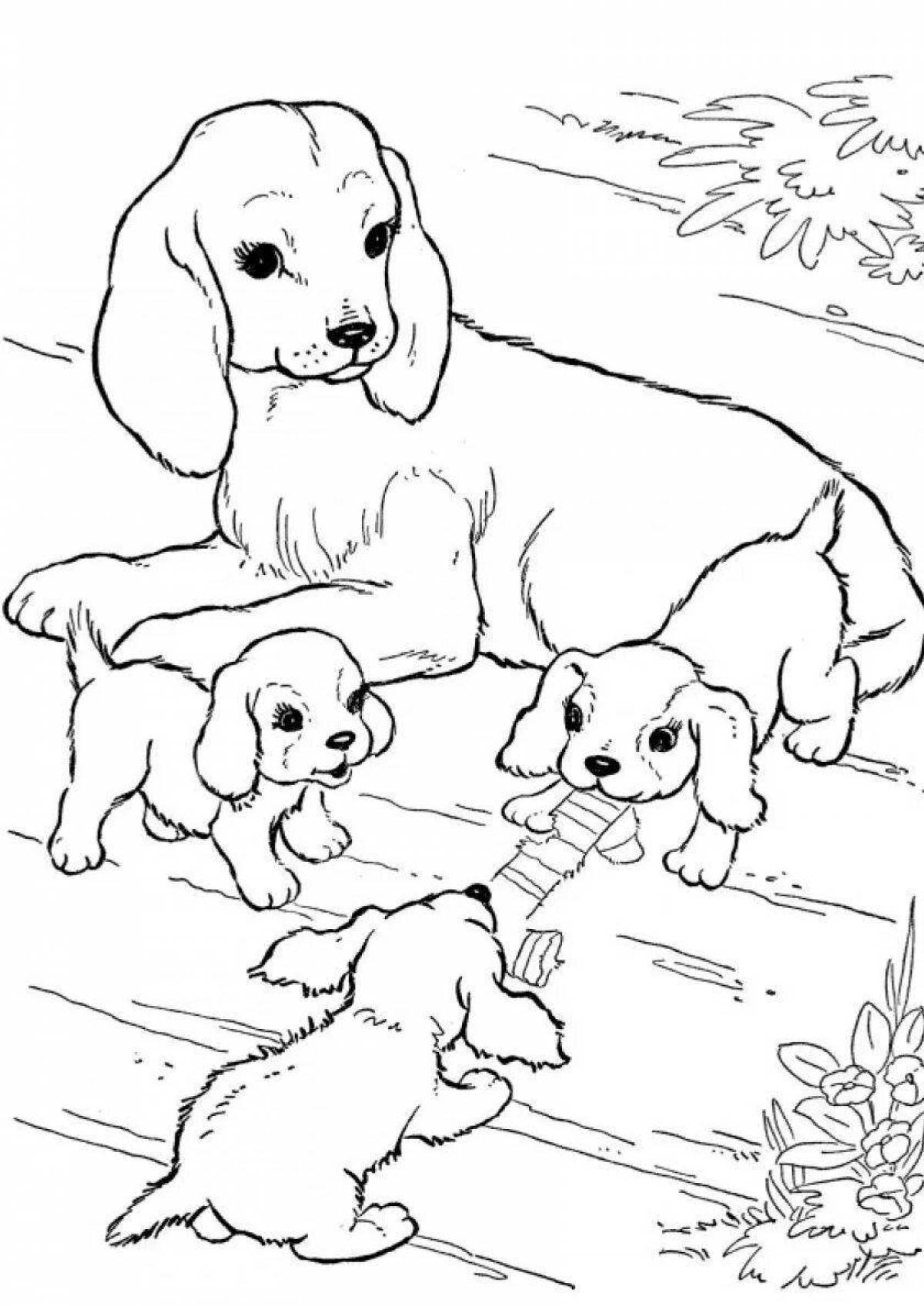 Страница раскраски семьи сладких псов