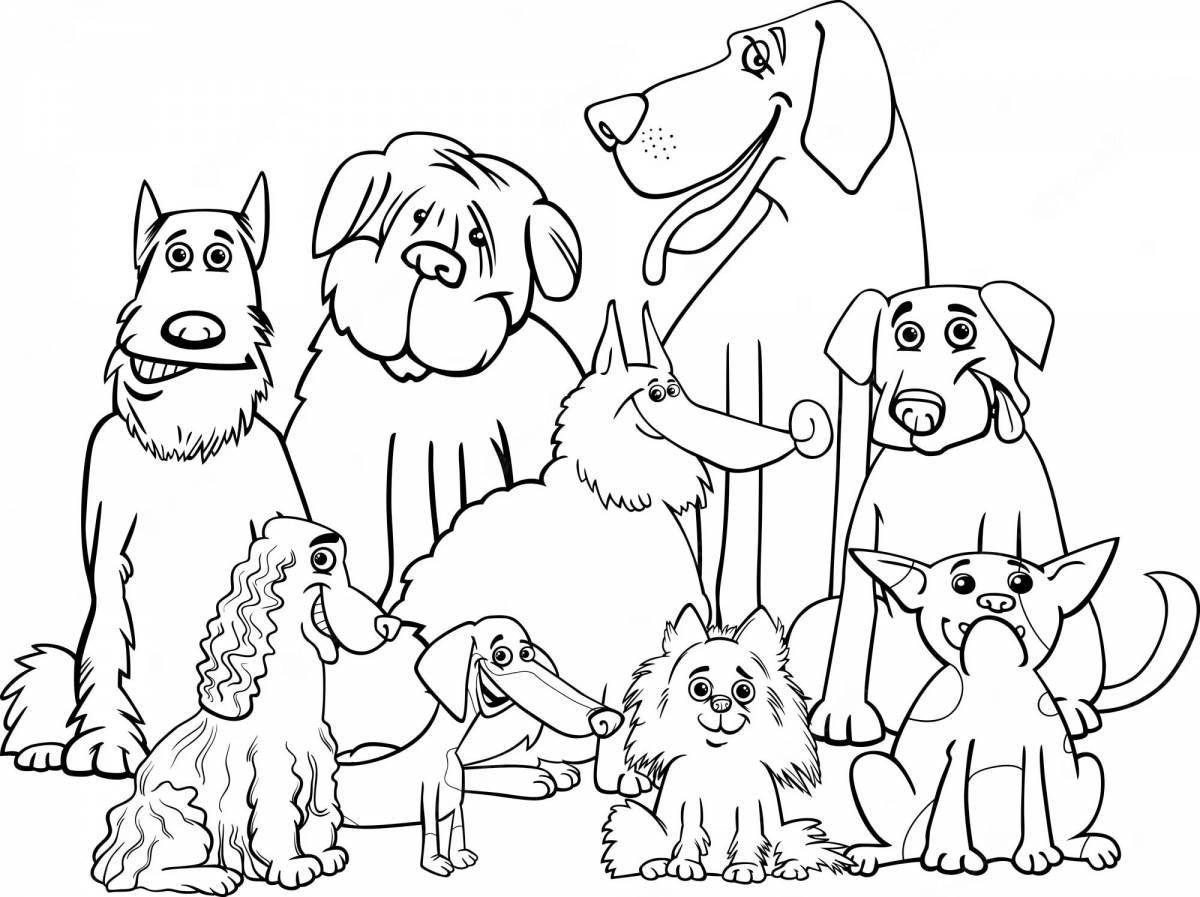 Раскраска дружелюбная собачья семья