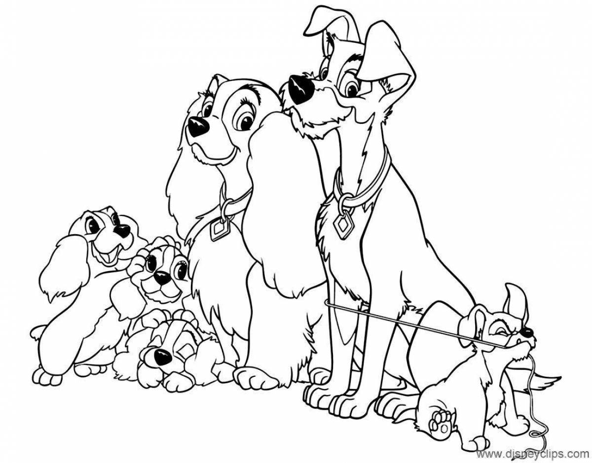 Colorful dog family coloring page