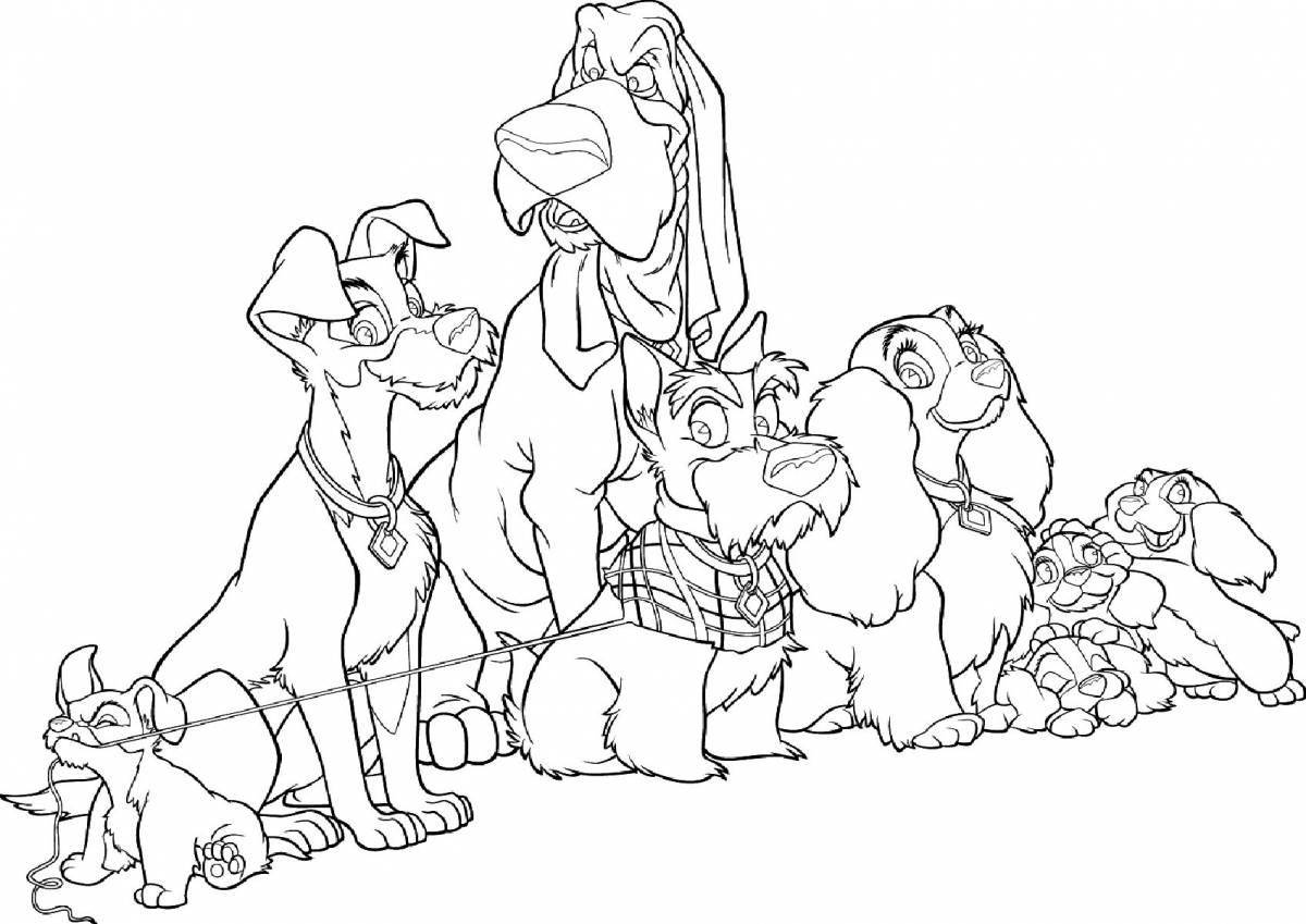 Coloring book family of smiling dogs