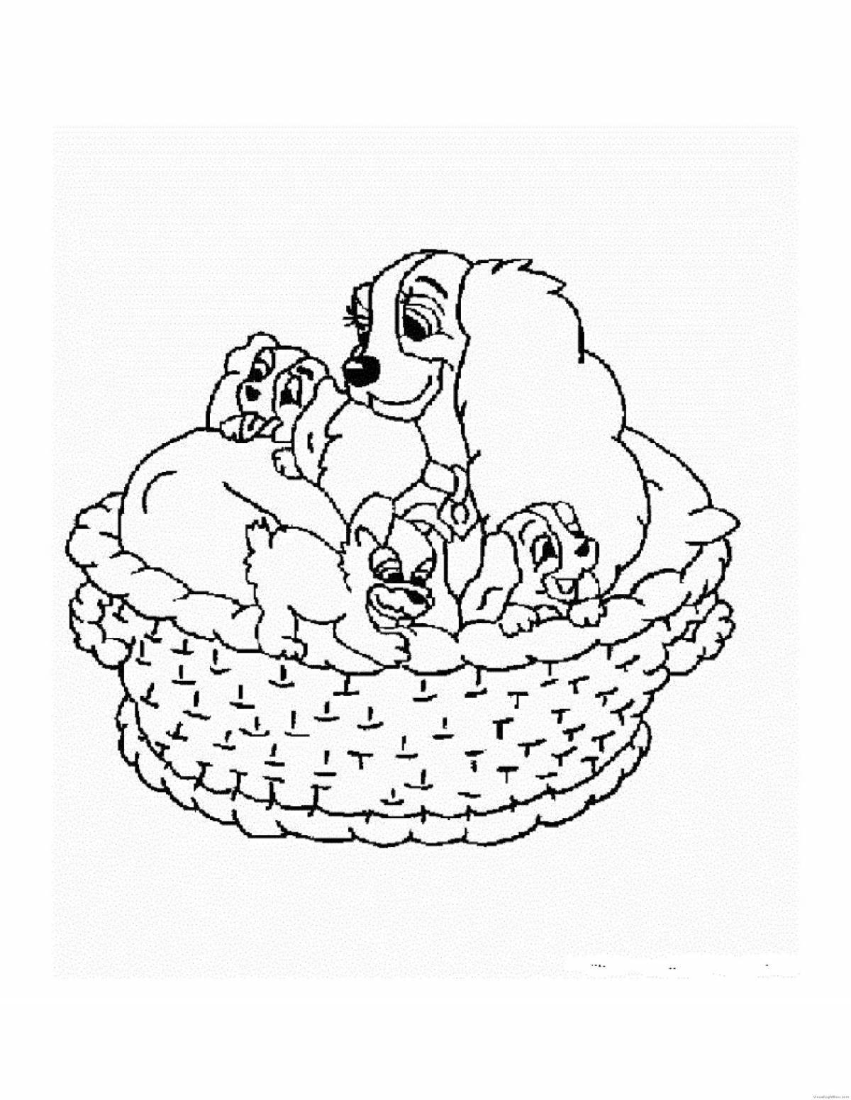 Coloring book excited dog family