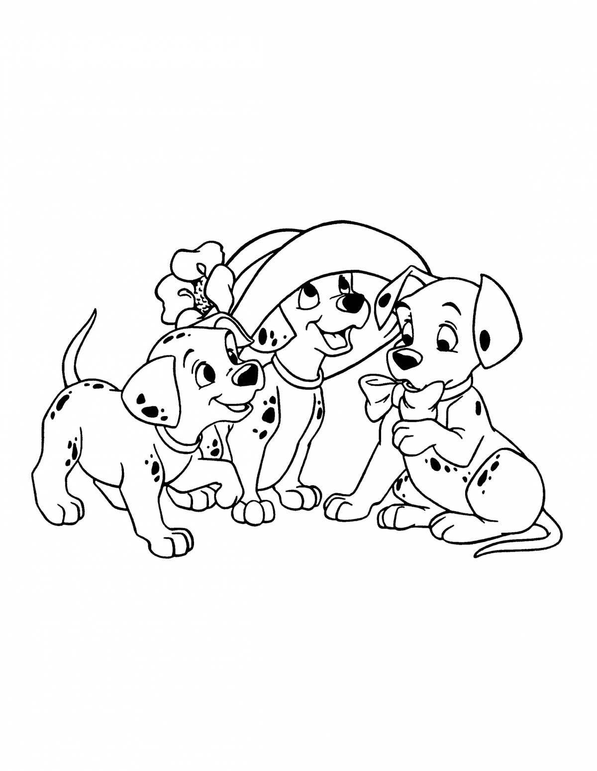 Coloring page of a sociable dog family