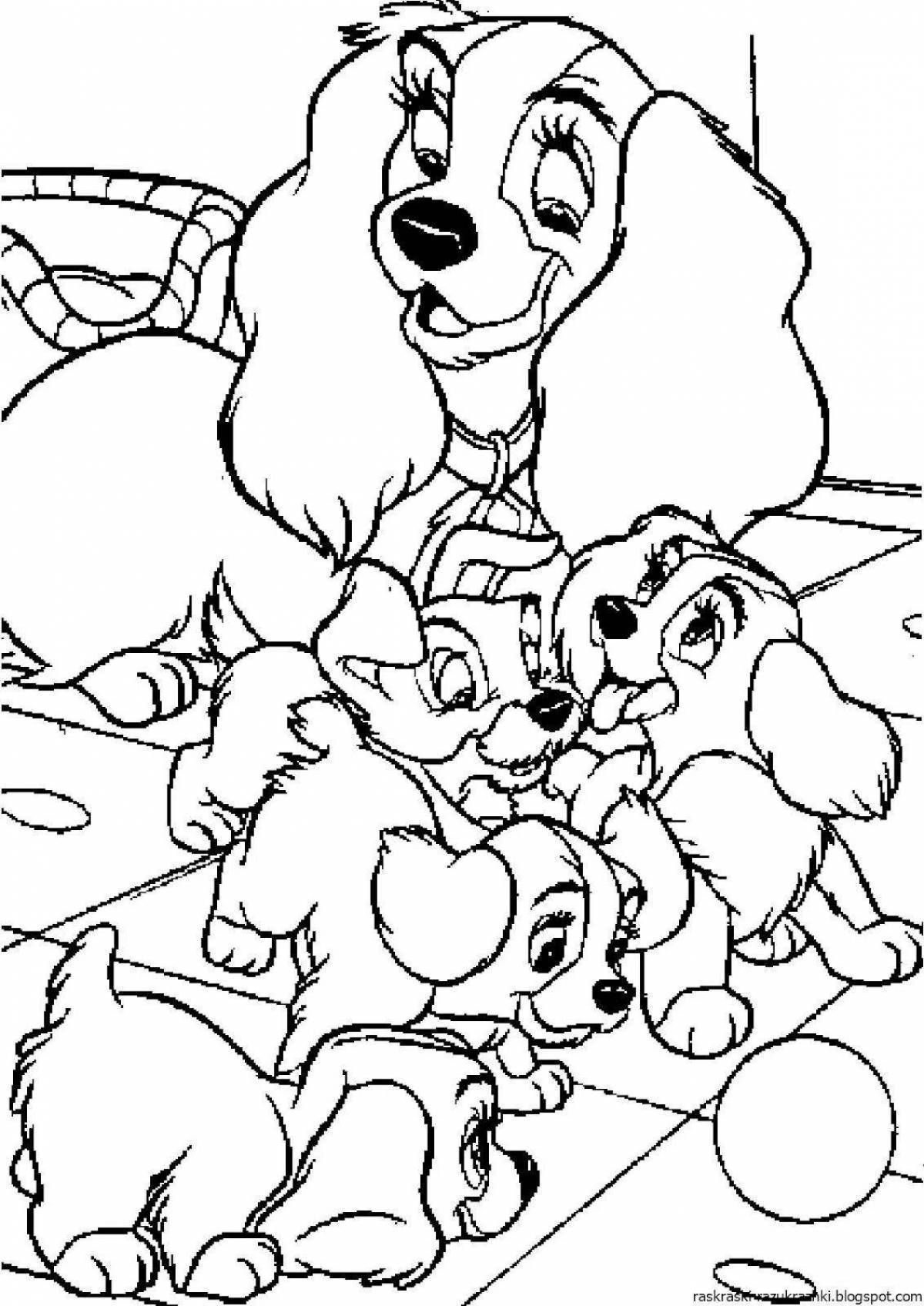Привлекательная страница раскраски собачьей семьи