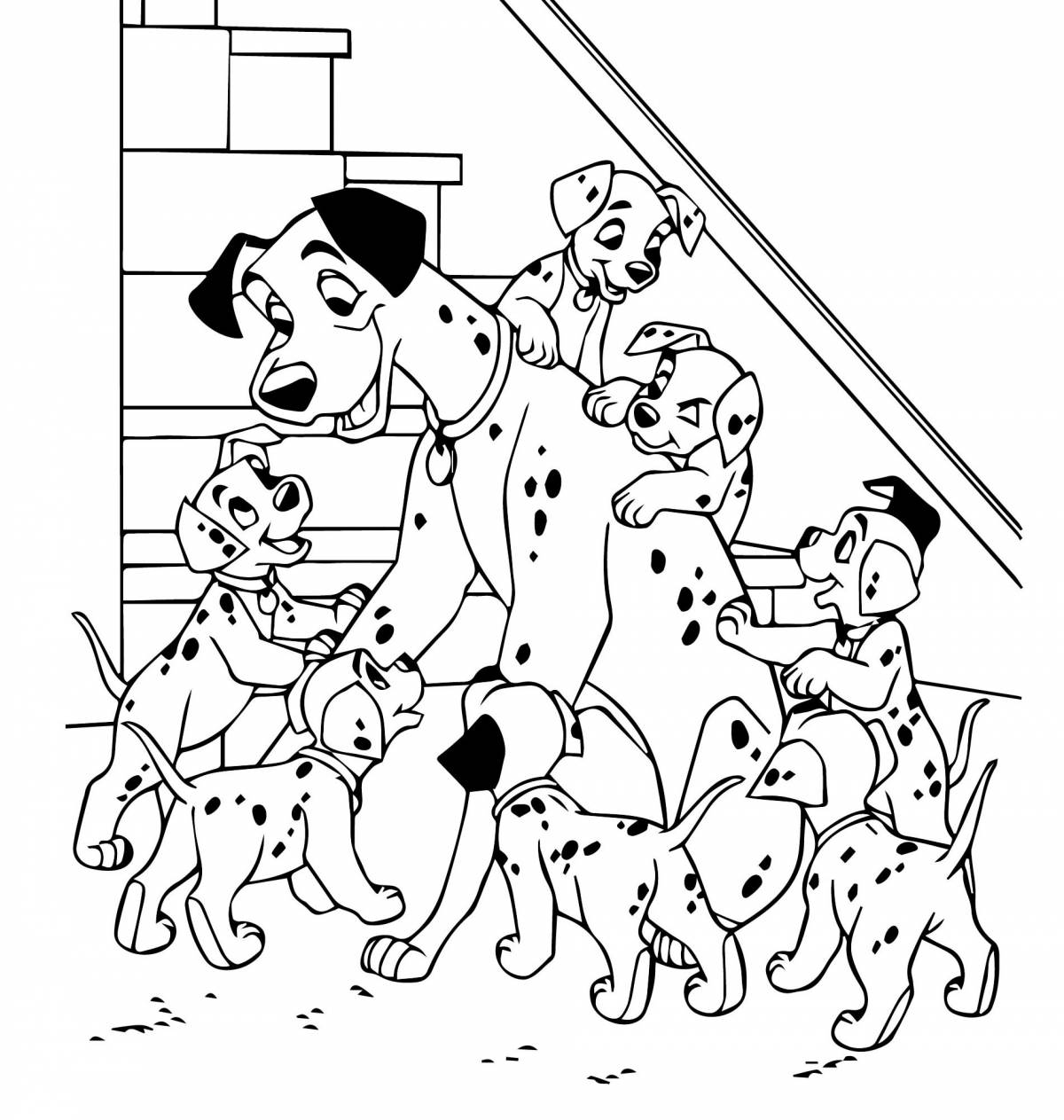 Раскраска ласковая собачья семья