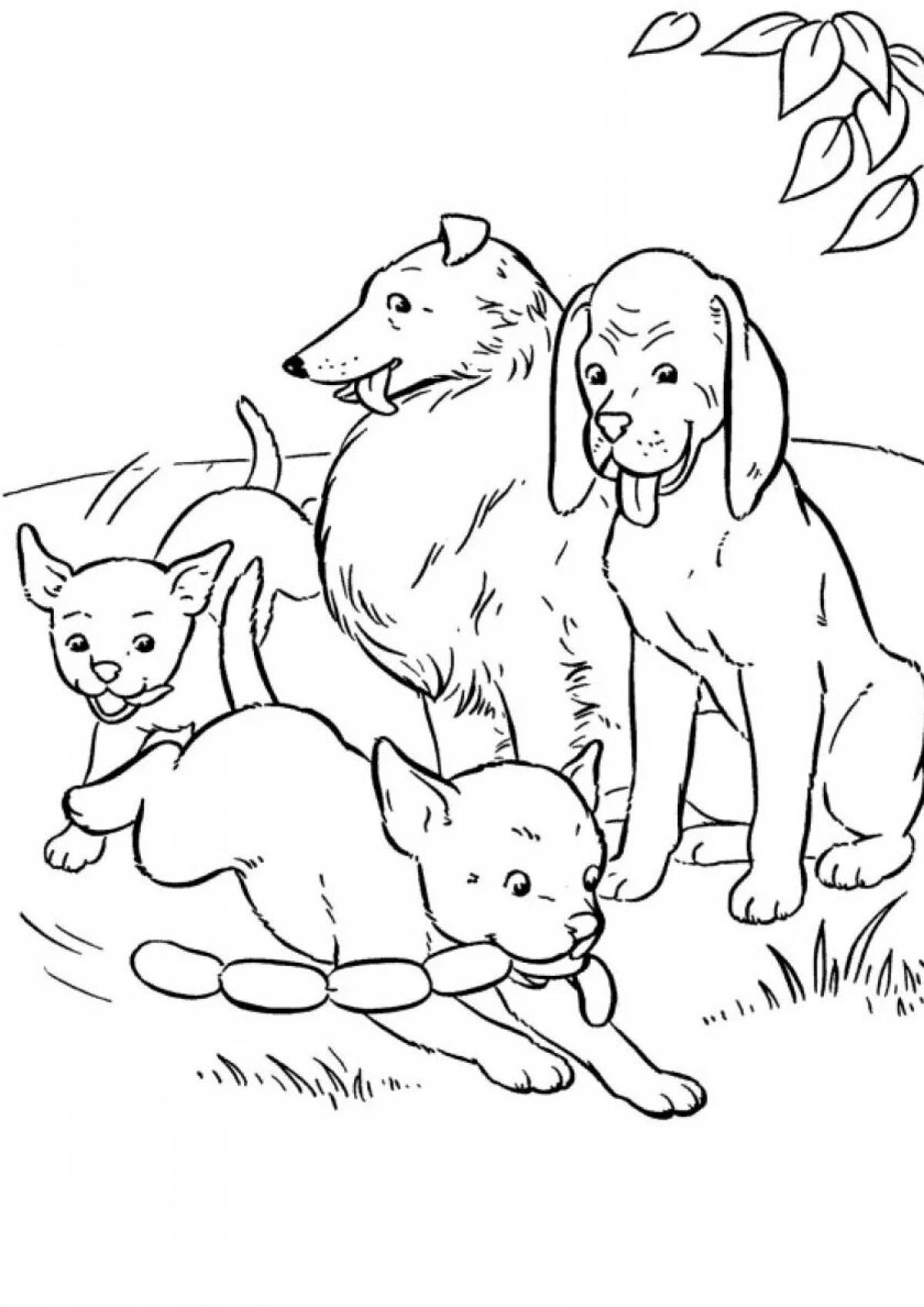Coloring page snuggling dog family