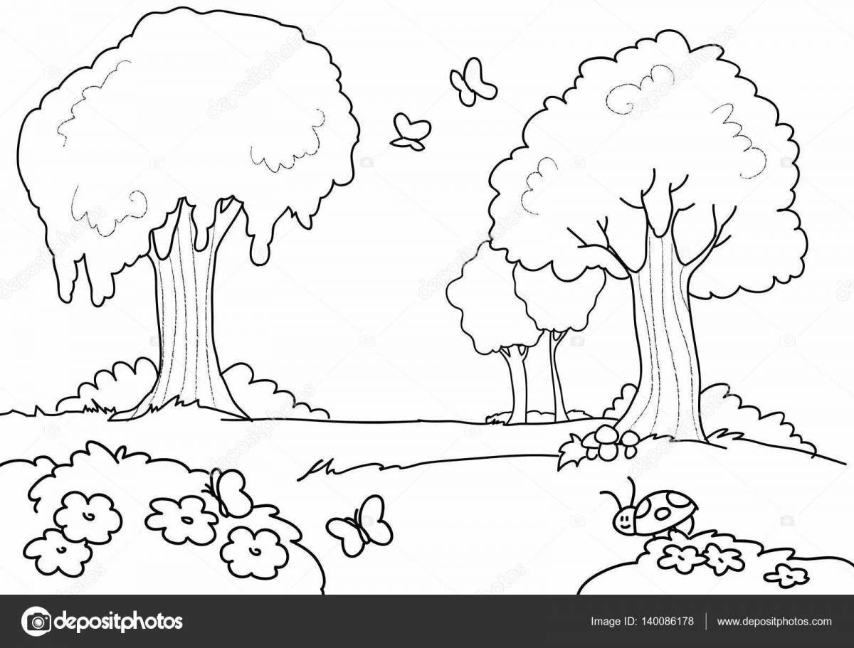 Coloring page charming forest glade