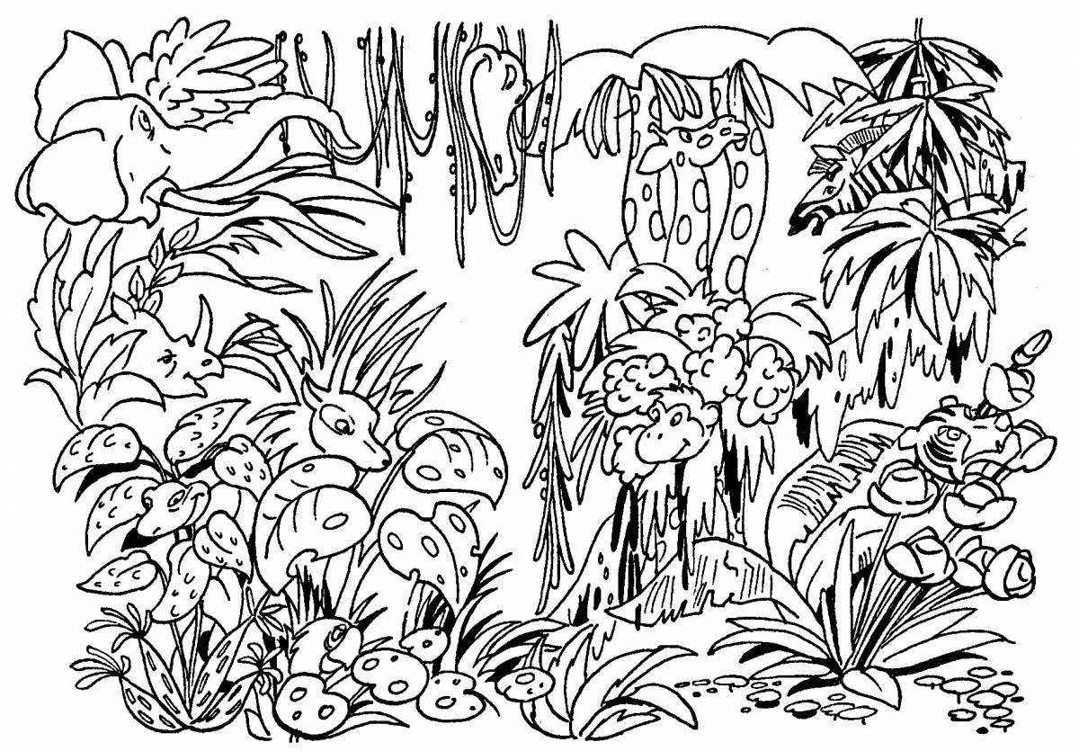 Coloring book picturesque forest glade