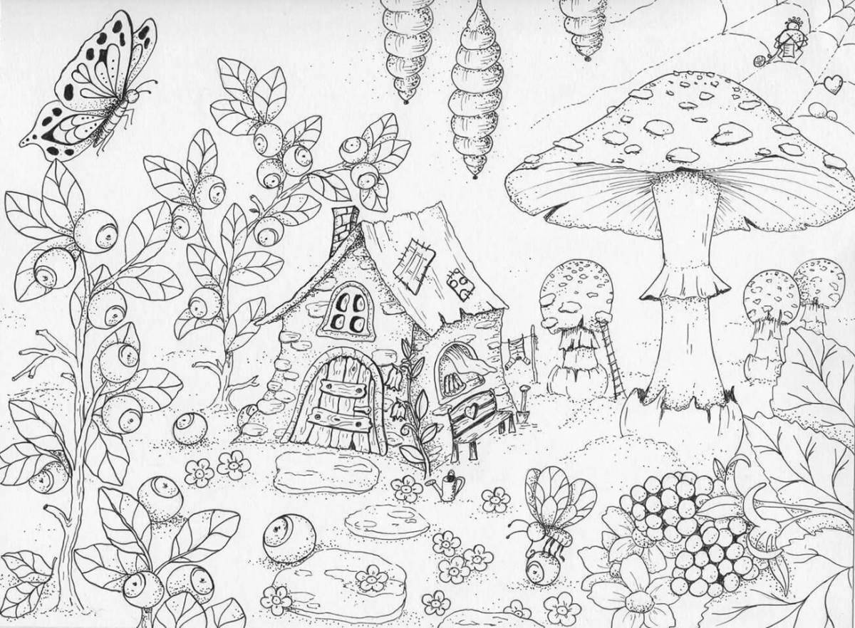 Coloring page gorgeous forest glade