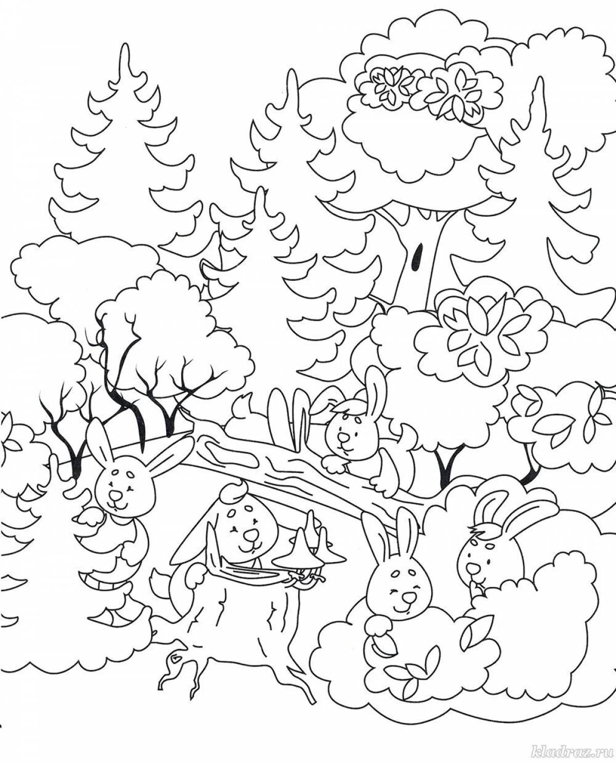 Coloring book exciting forest glade
