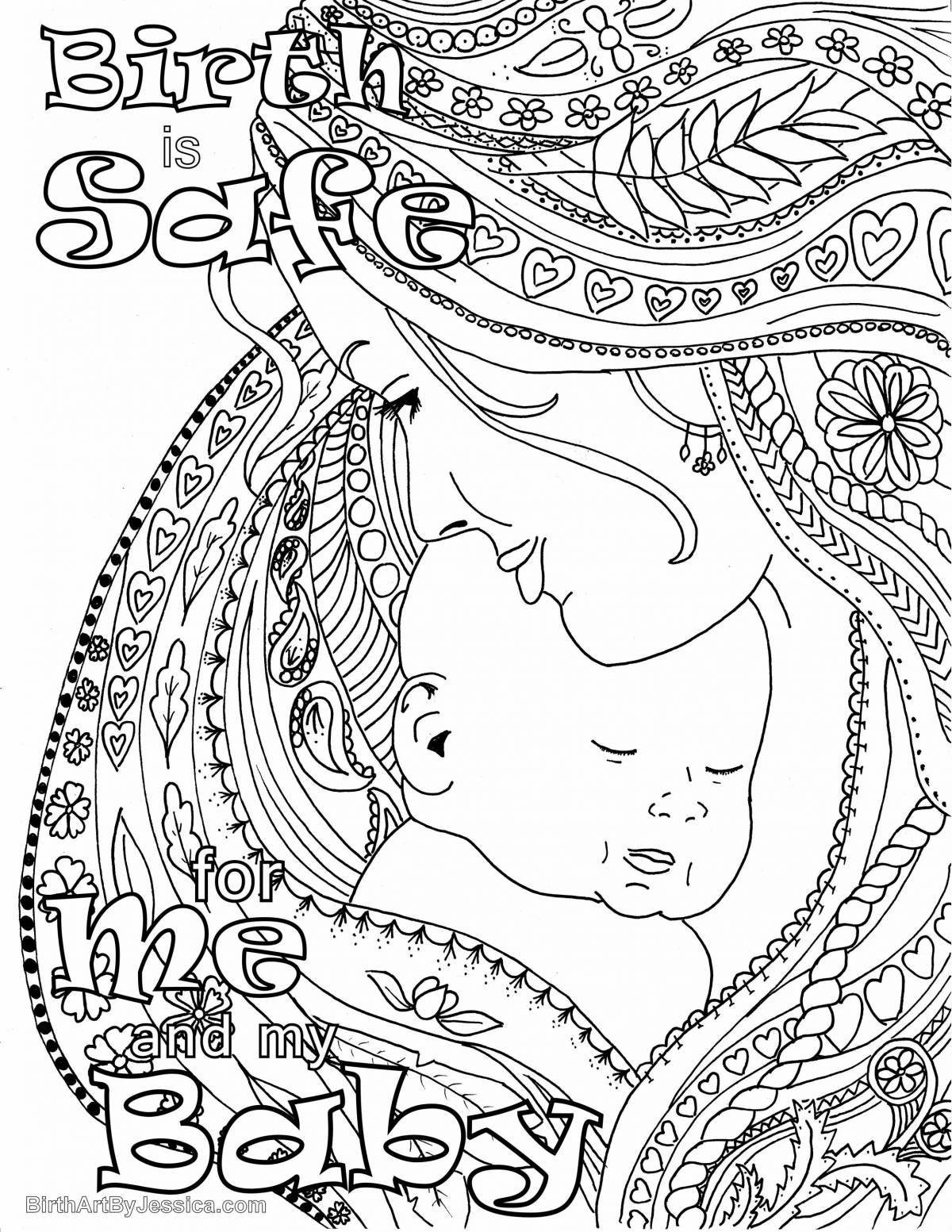 Coloring page happy pregnant mom