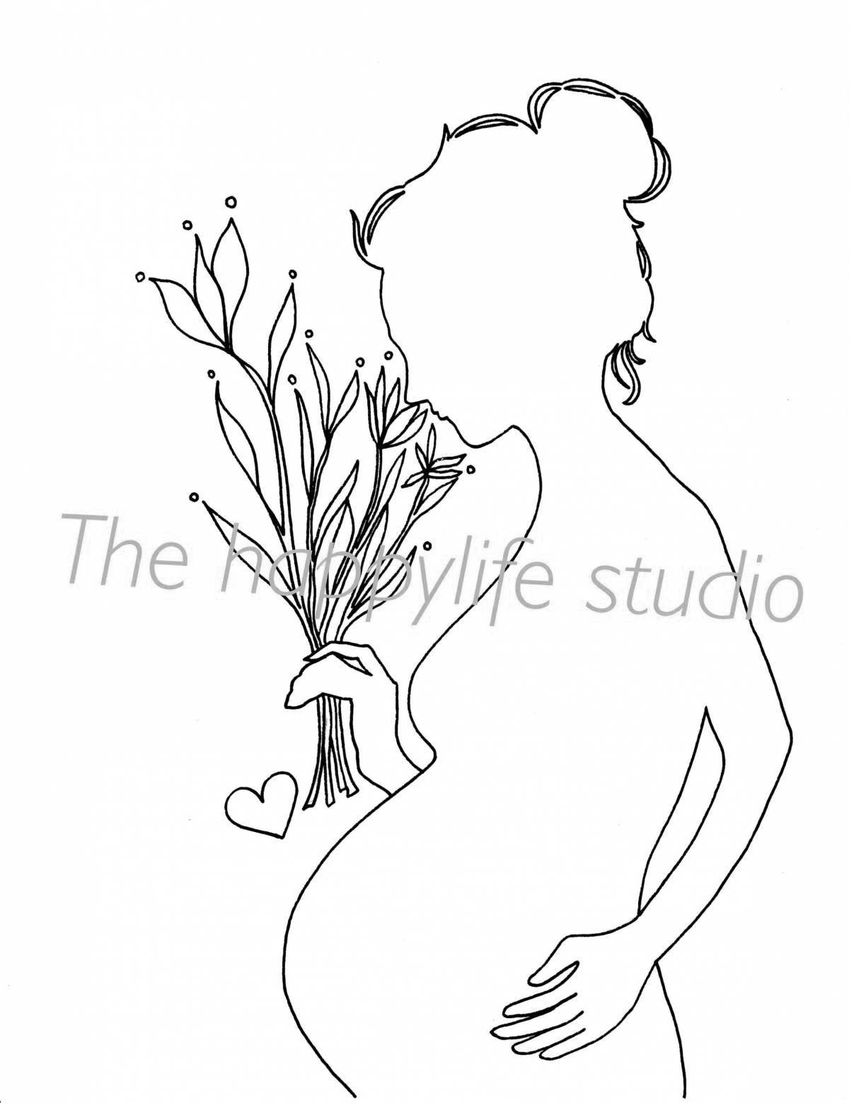Gorgeous pregnant mom coloring page