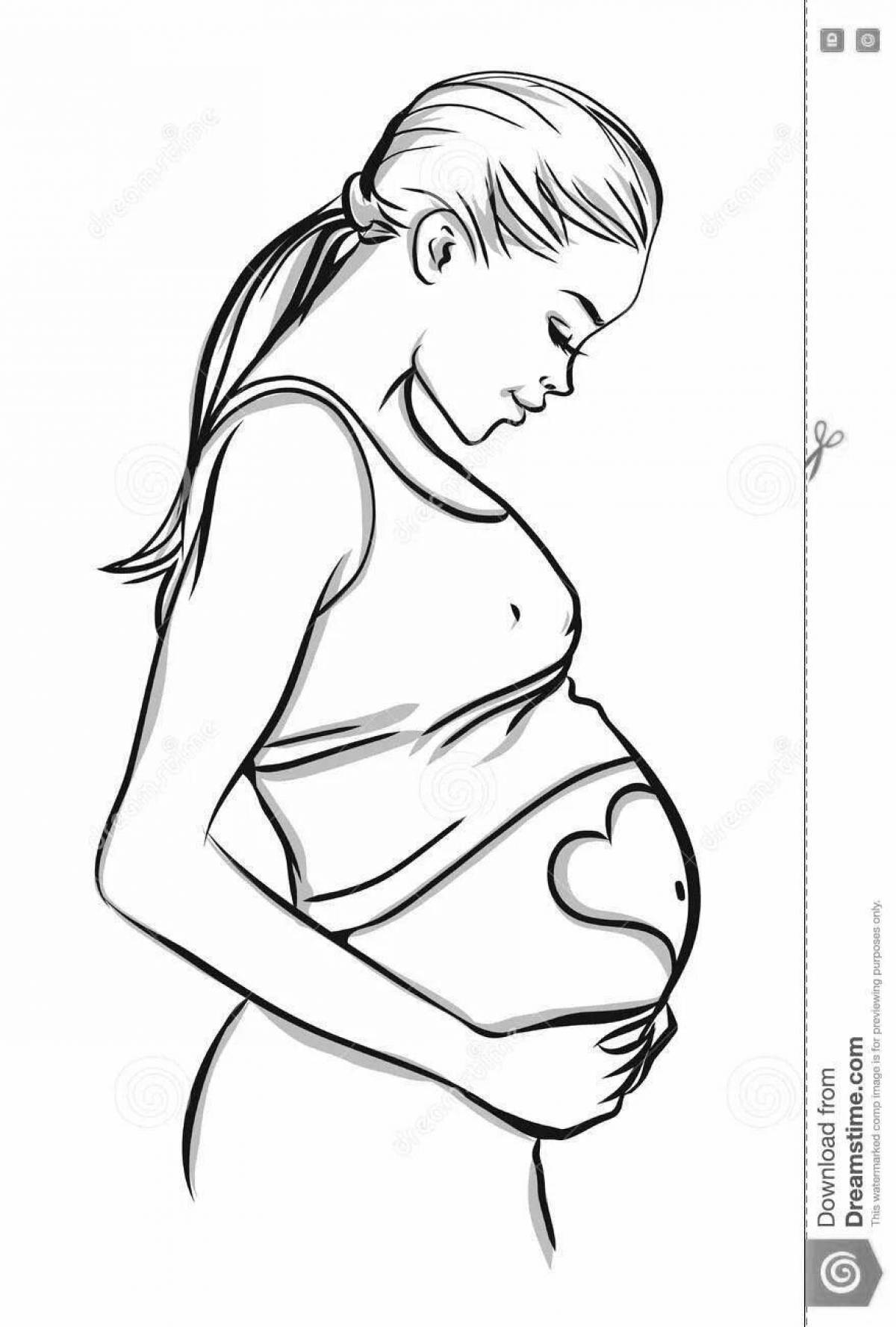 Раскраска большая беременная мама