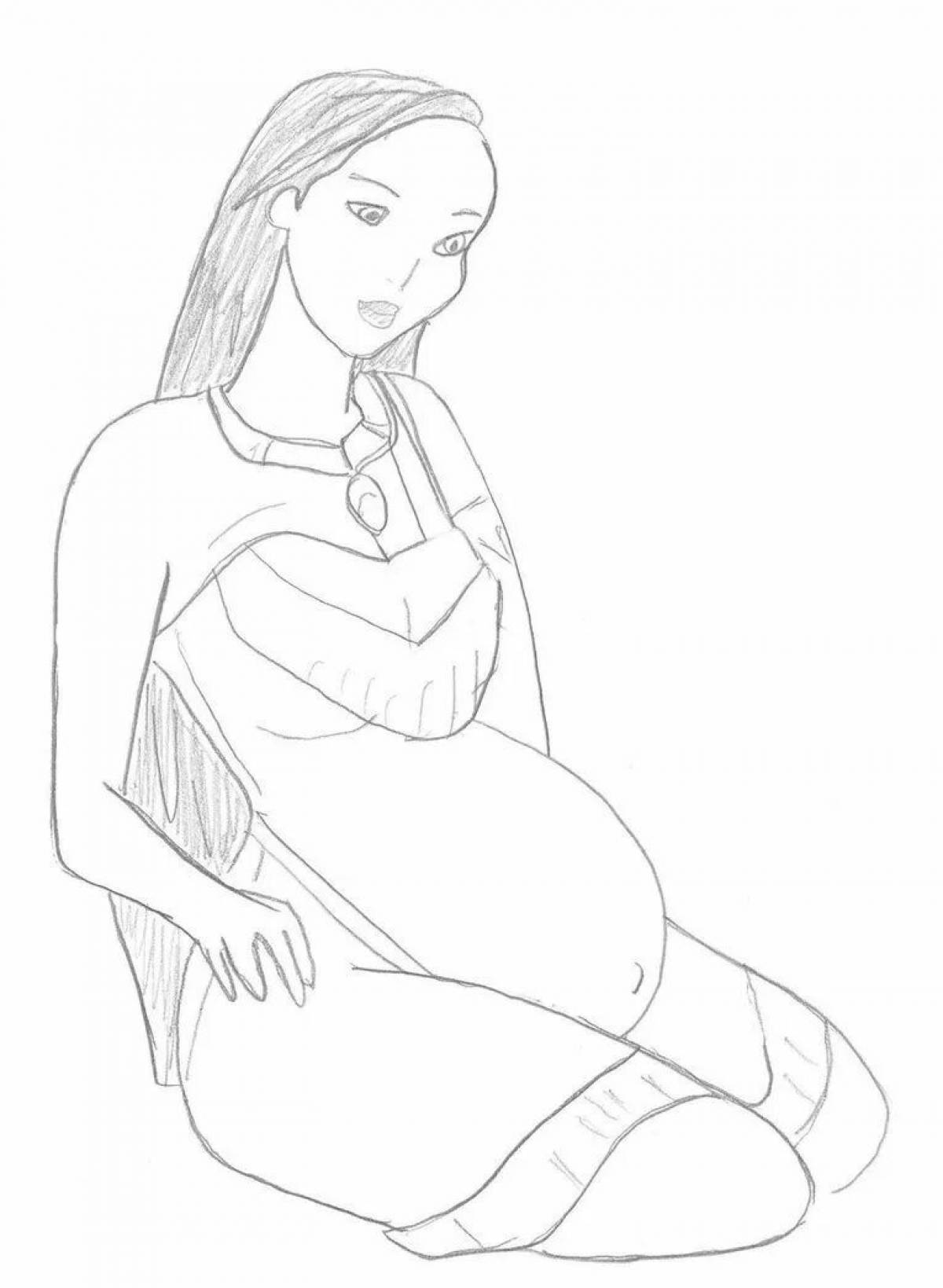 Beautiful pregnant mom coloring page
