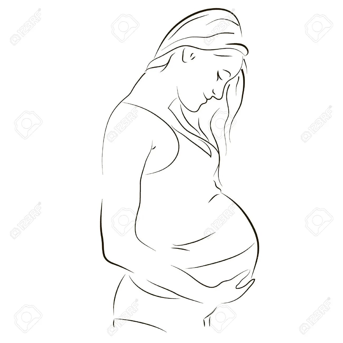 Раскраска очаровательная беременная мама