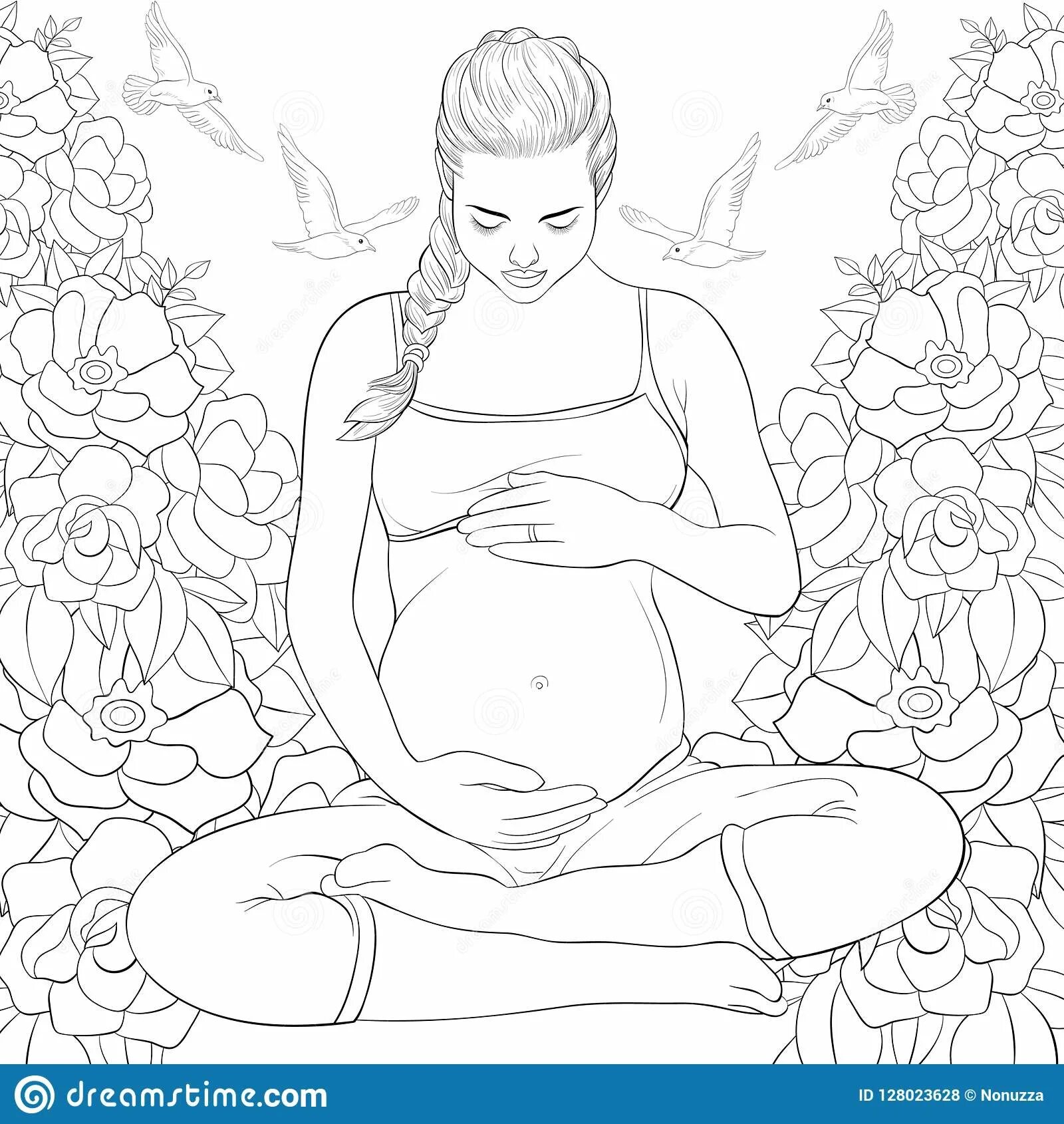 Coloring book peaceful pregnant mom
