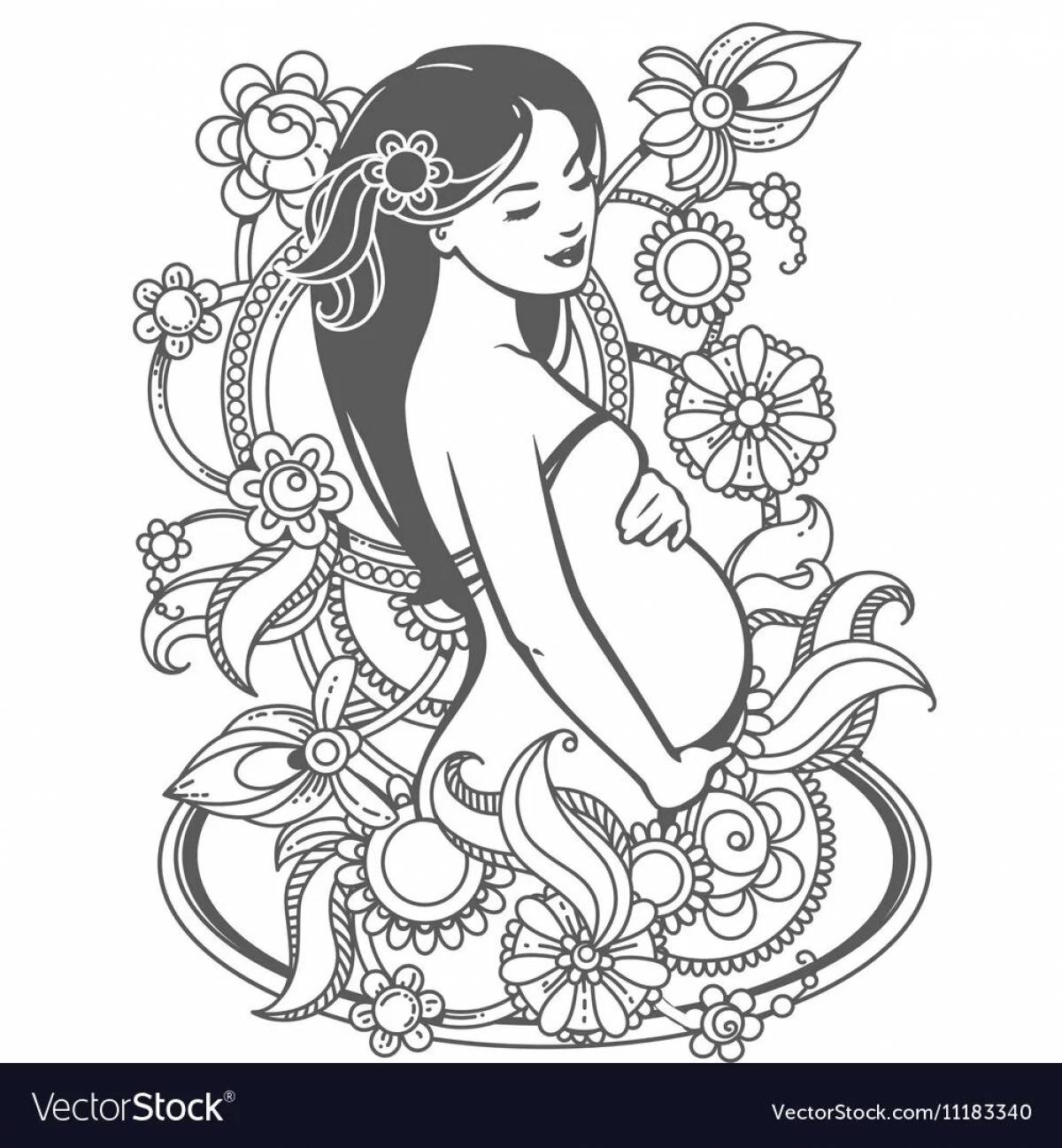 Coloring page blissful pregnant mom